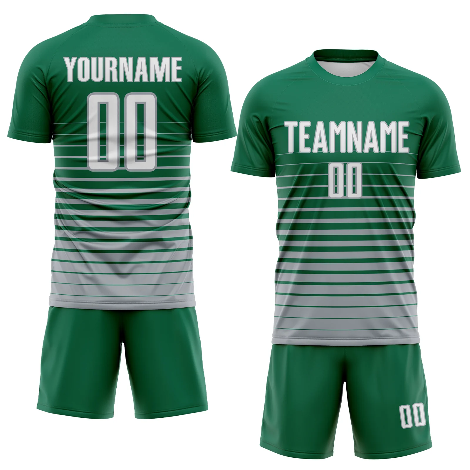 Custom Kelly Green White-Gray Gradient Pinstripe Sublimation Soccer Uniform Jersey - Image 2