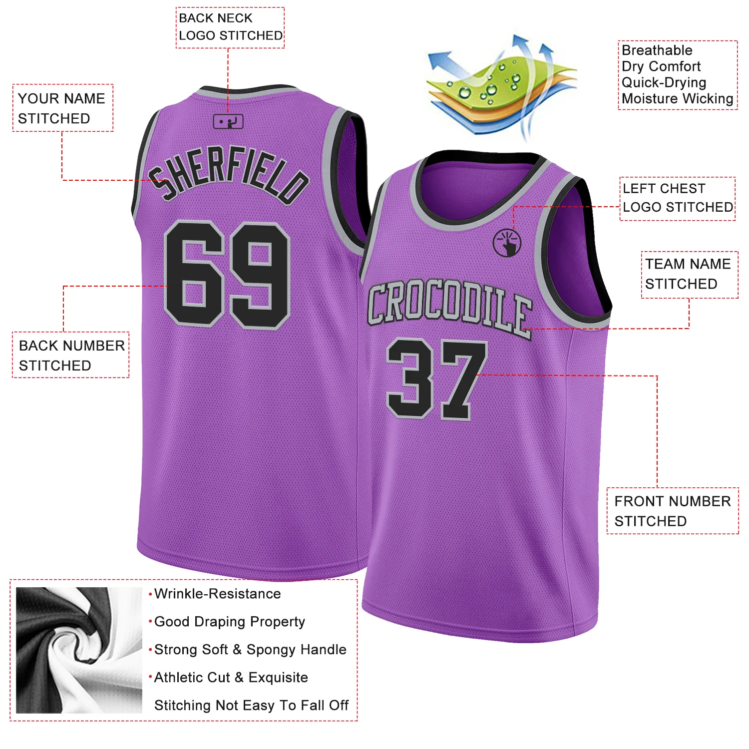 Custom Medium Purple Black-Gray Authentic Basketball Jersey - Image 2