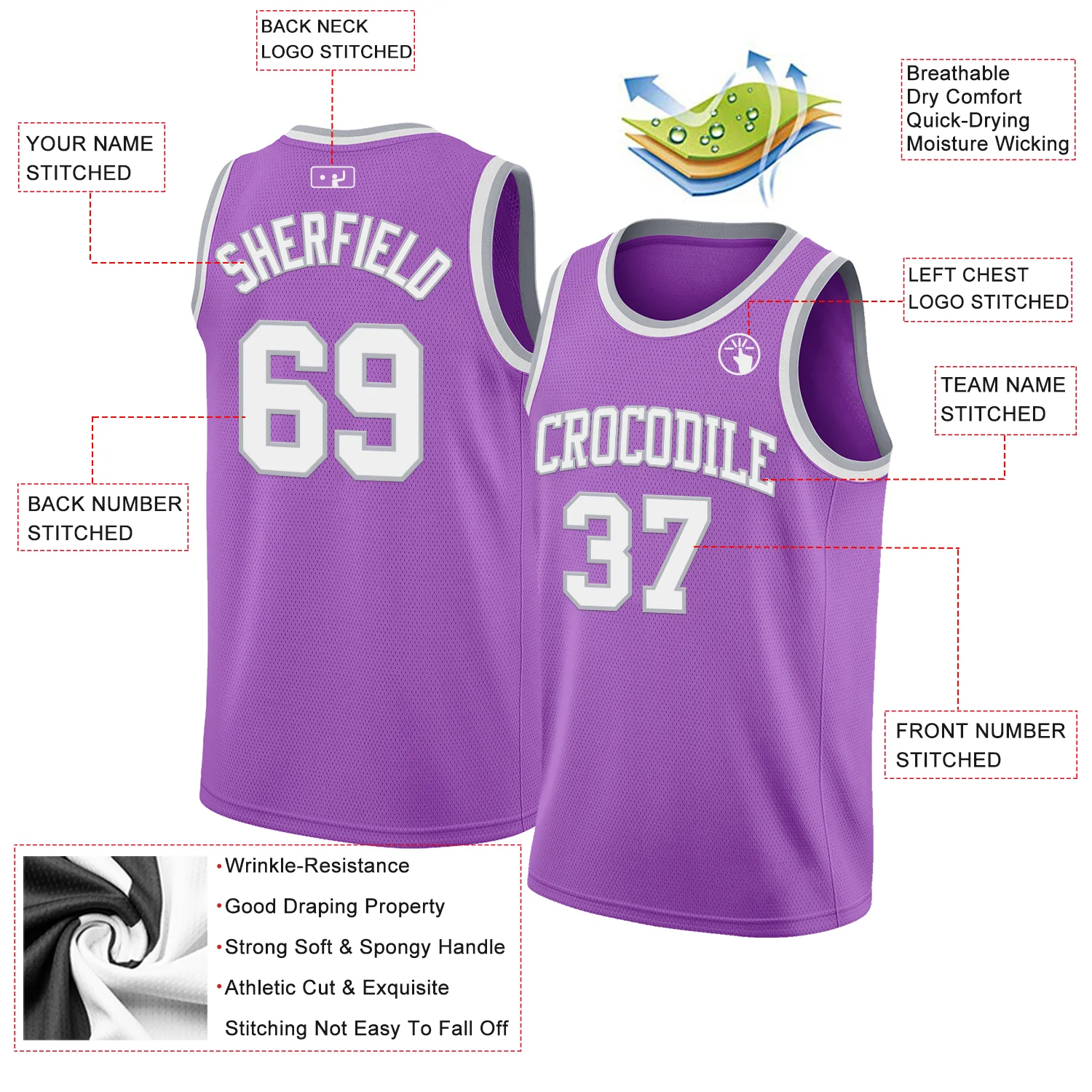 Custom Medium Purple White-Gray Authentic Basketball Jersey - Image 2