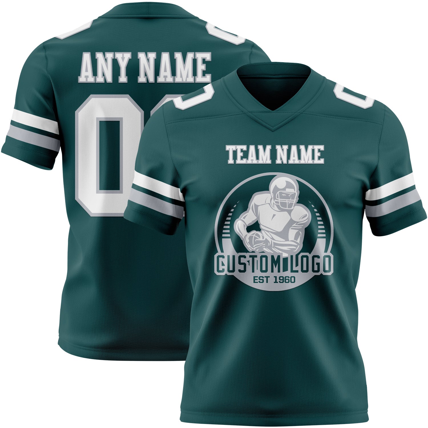 Custom Midnight Green White-Gray Authentic Football Jersey - Image 2