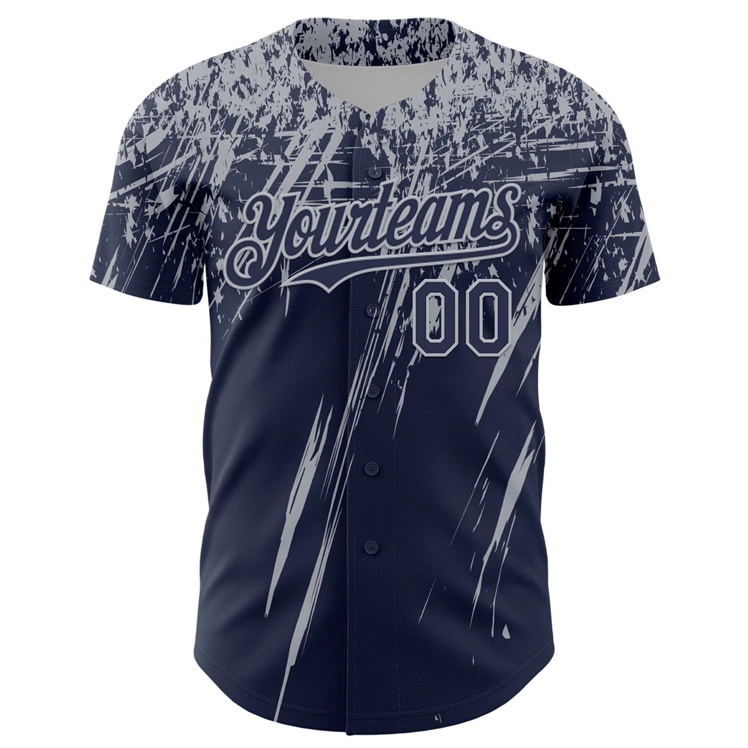 Custom Navy Gray Distressed Scratch Brush Stroke Authentic Baseball Jersey - Image 2