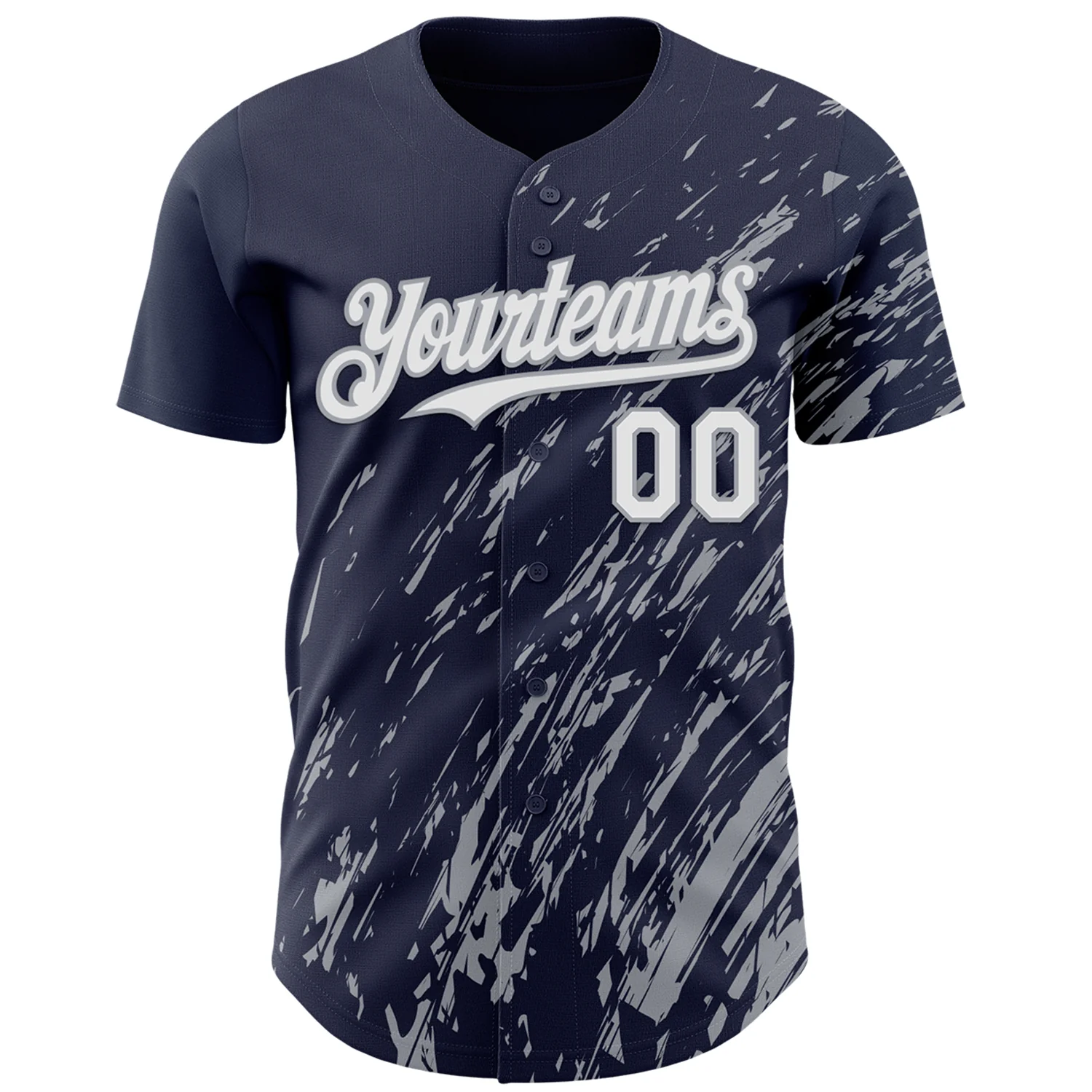 Custom Navy White-Gray Paint Stroke Grunge Streak Authentic Baseball Jersey - Image 2