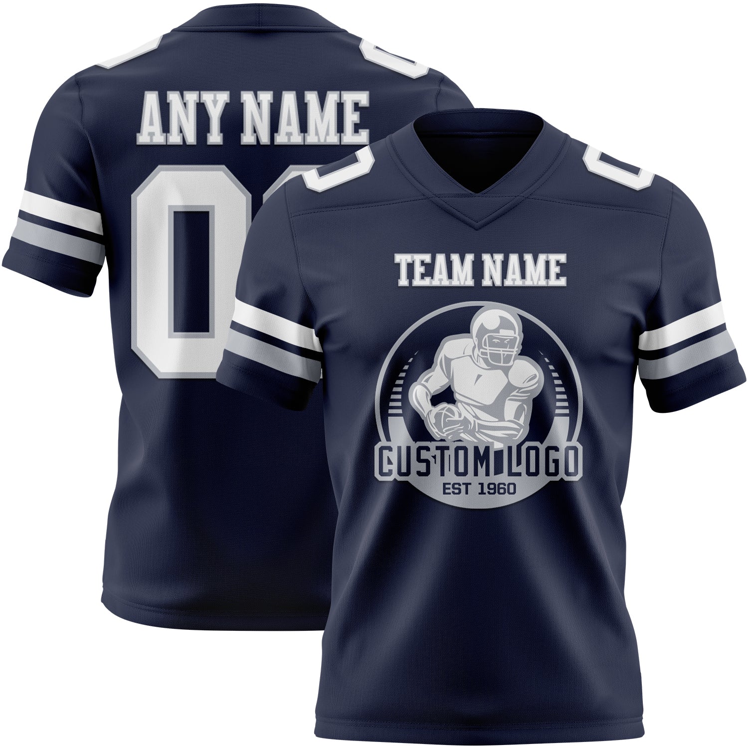 Custom Navy White-Gray Authentic Football Jersey - Image 2