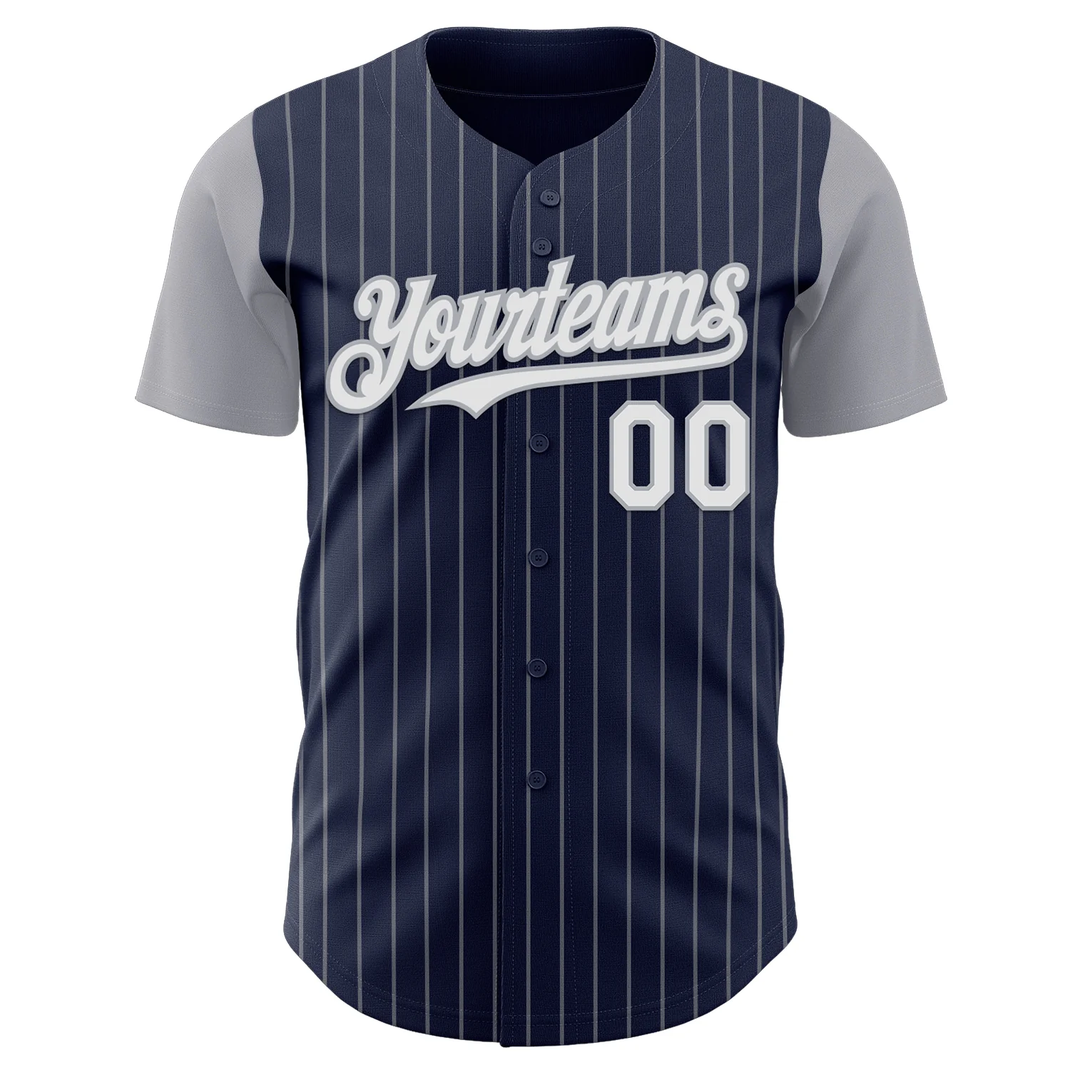 Custom Navy Gray Pinstripe White Authentic Two Tone Baseball Jersey - Image 2