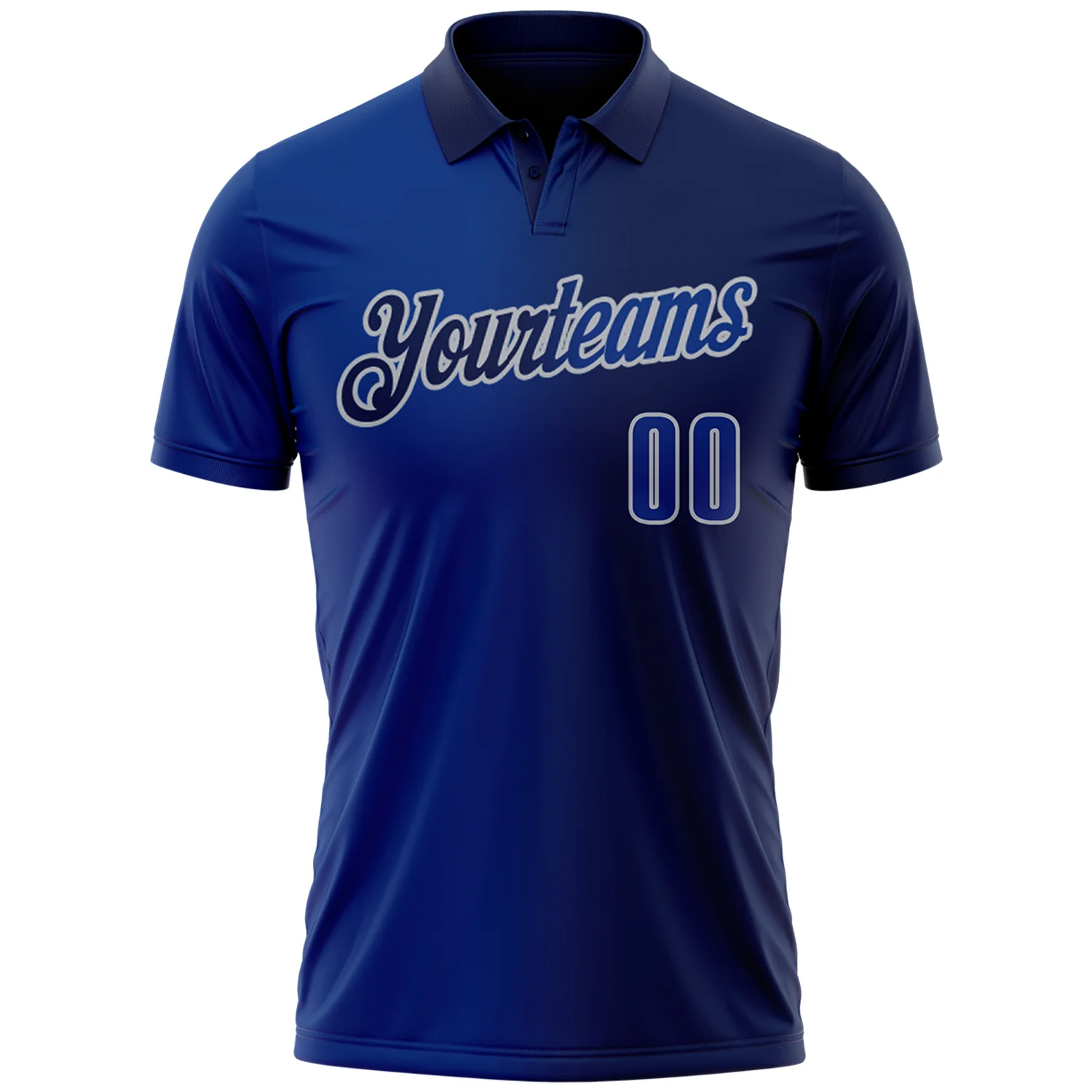 Custom Navy Royal-Gray 3D Gradient Fashion Performance Polo Shirt - Image 2