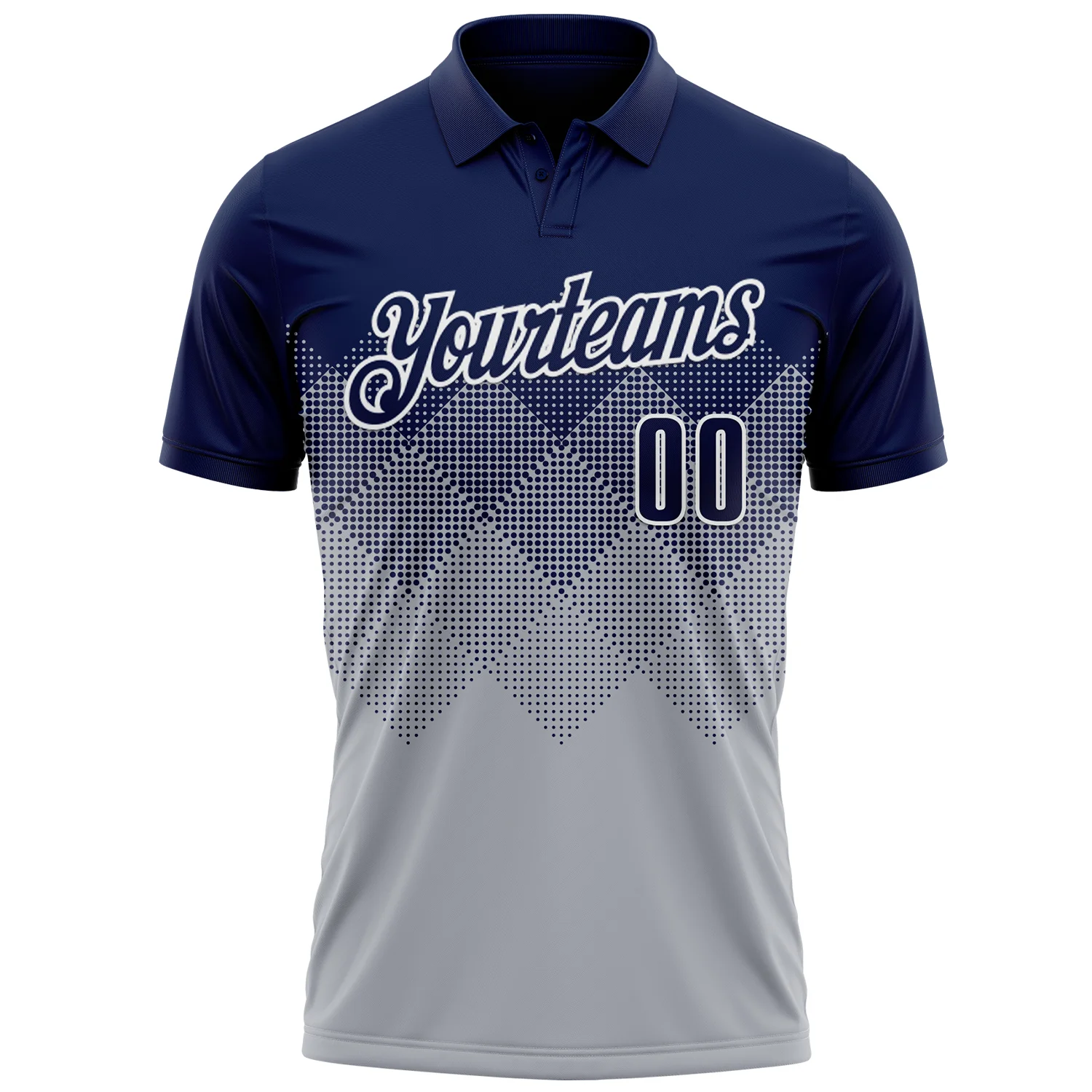 Custom Navy Gray-White 3D Gradient Square Shape Performance Polo Shirt - Image 2