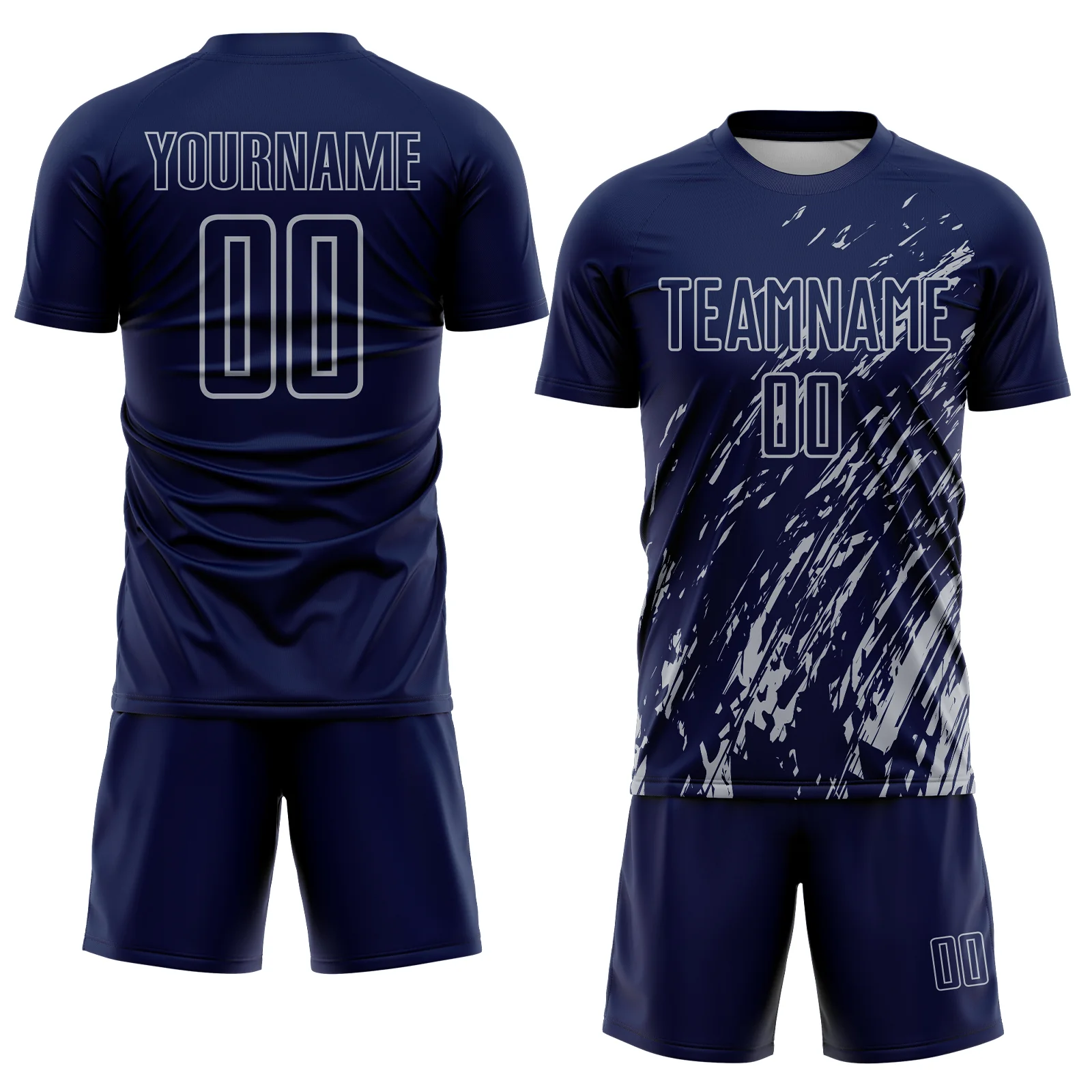 Custom Navy Gray Splash Sublimation Soccer Uniform Jersey - Image 2
