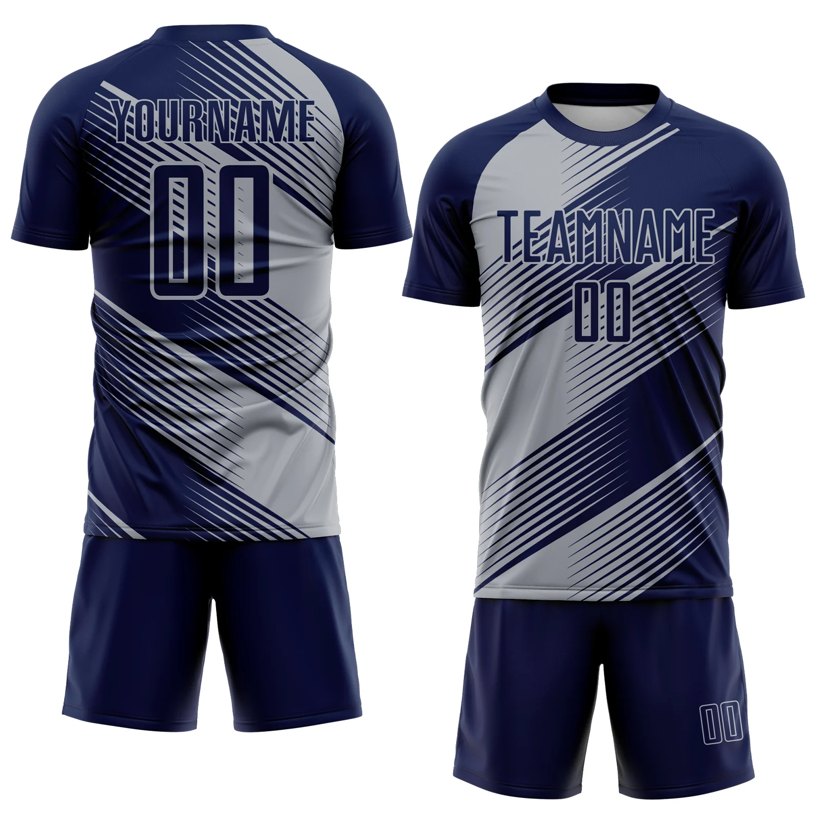 Custom Navy Gray Line Sublimation Soccer Uniform Jersey - Image 2