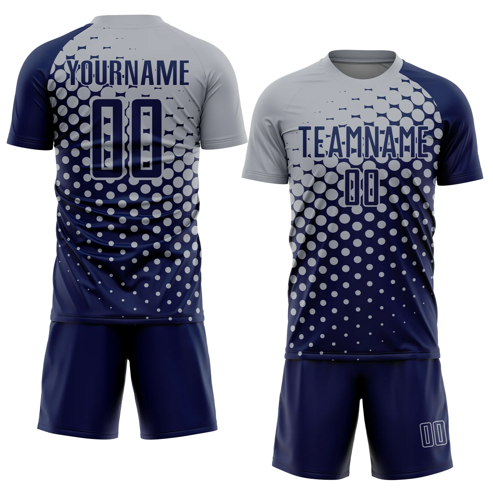 Custom Navy Gray Modern Polka Dot Sublimation Soccer Uniform Jersey - Image 2