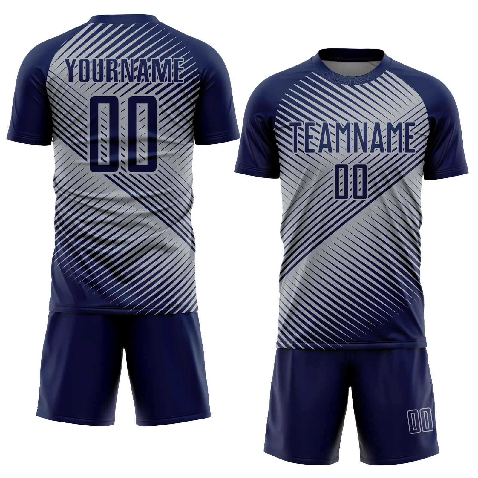 Custom Navy Gray Line Sublimation Soccer Uniform Jersey - Image 2