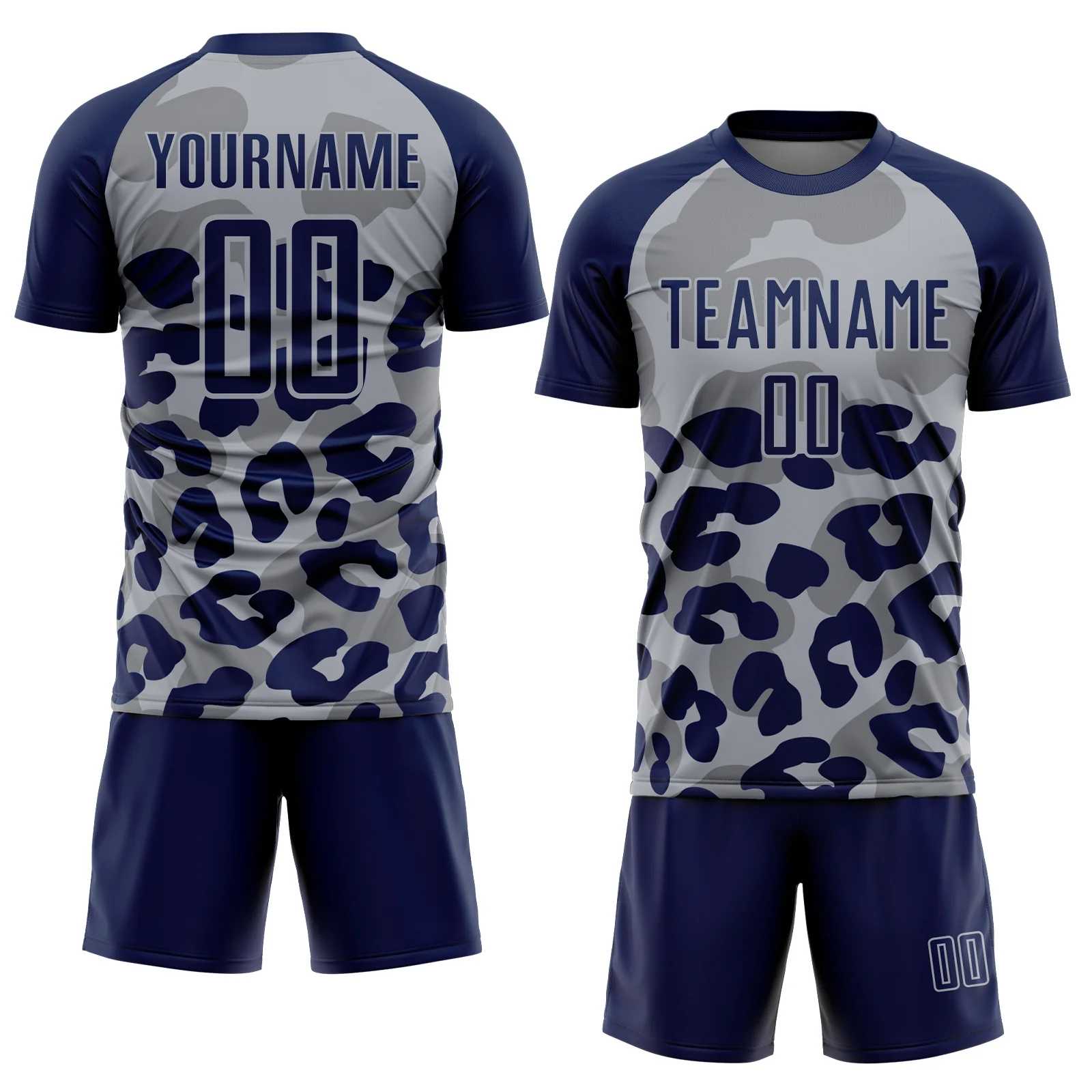 Custom Navy Gray Animal Leopard Print Sports Sublimation Soccer Uniform Jersey - Image 2