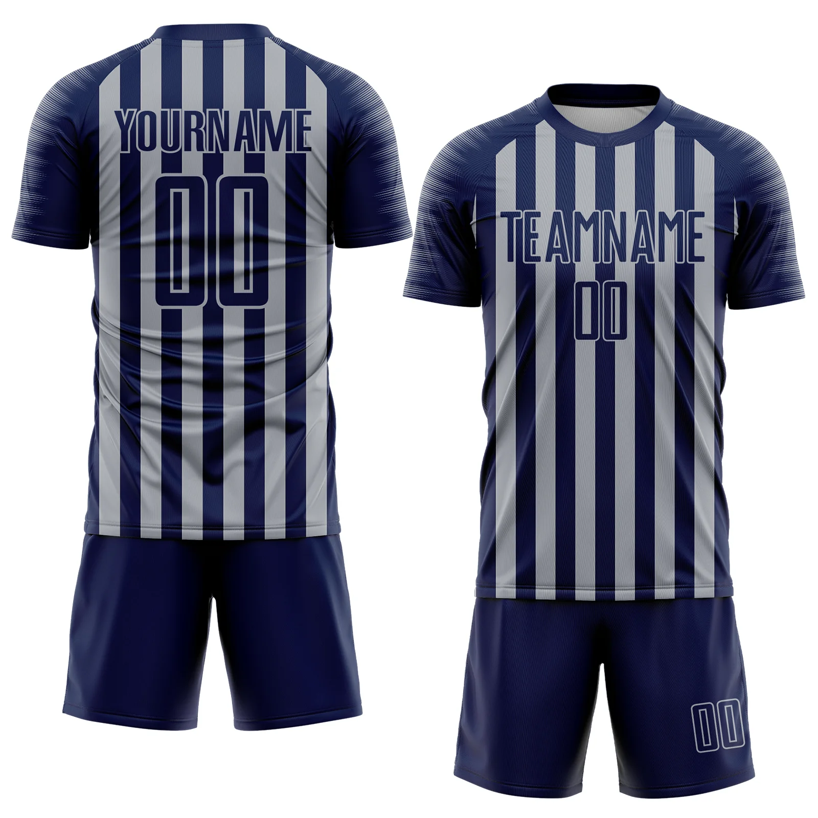 Custom Navy Gray Stripe Sports Sublimation Soccer Uniform Jersey - Image 2