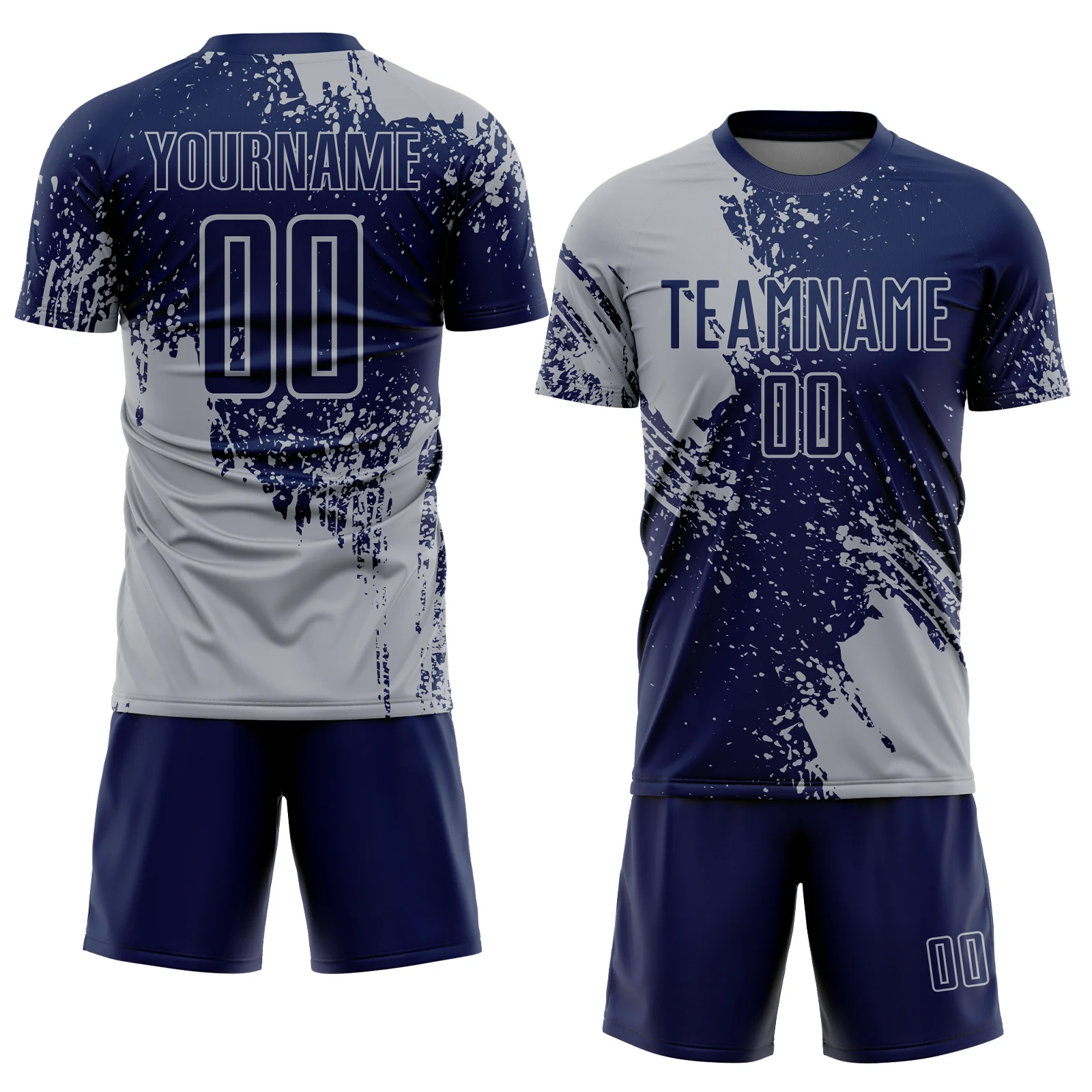 Custom Navy Gray Abstract Brush Stroke Sports Sublimation Soccer Uniform Jersey - Image 2