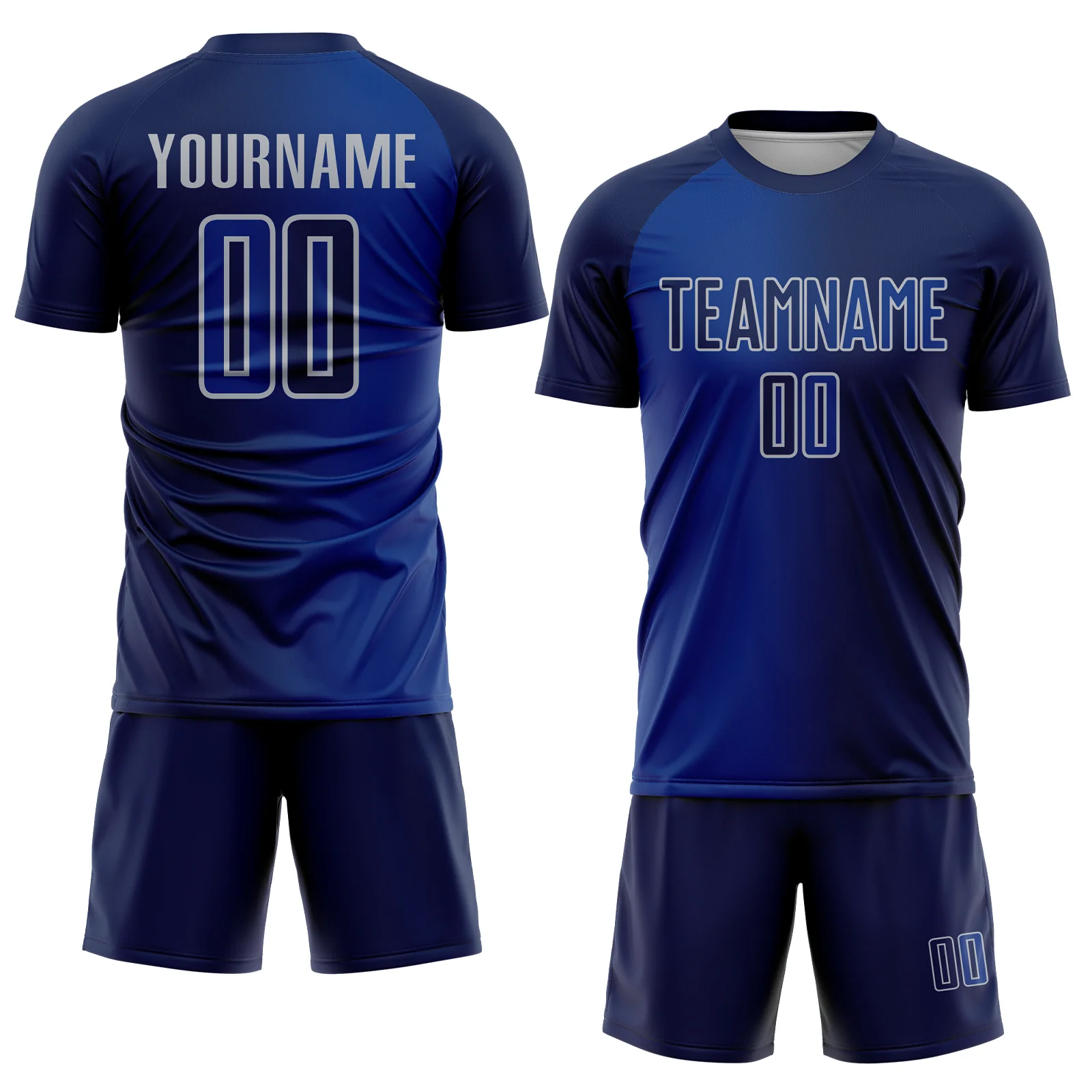 Custom Navy Royal-Gray Sublimation Gradient Fashion Soccer Uniform Jersey - Image 2
