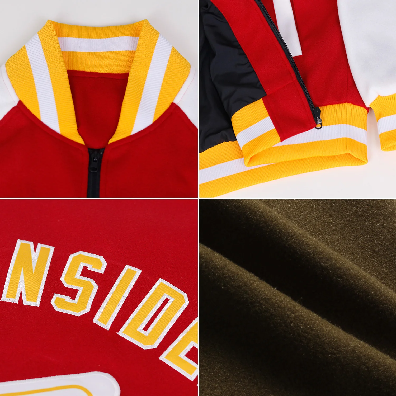 Custom Olive White-Gray Bomber Varsity Letterman Salute To Service Zipper Jacket - Image 2