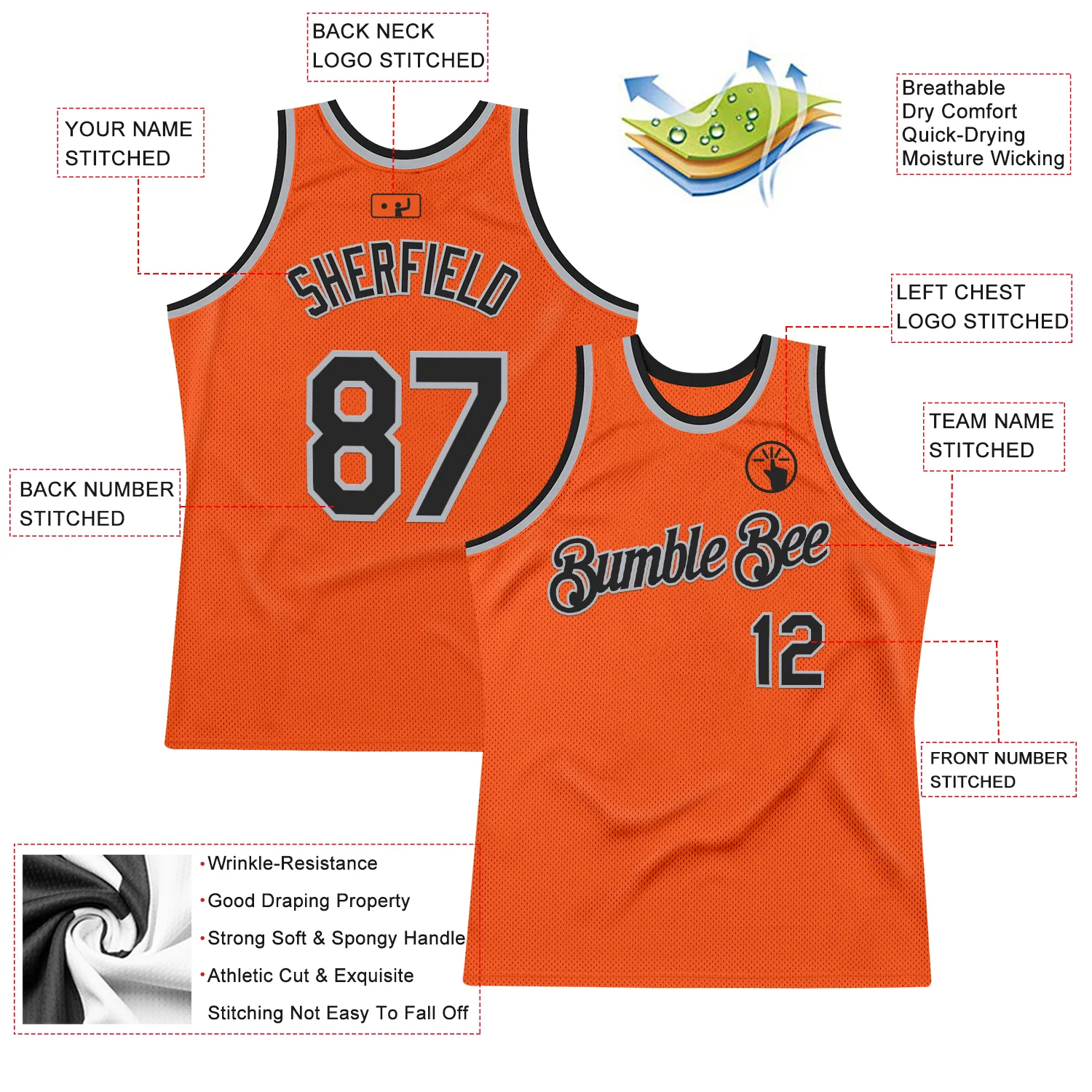 Custom Orange Black-Gray Authentic Throwback Basketball Jersey - Image 2