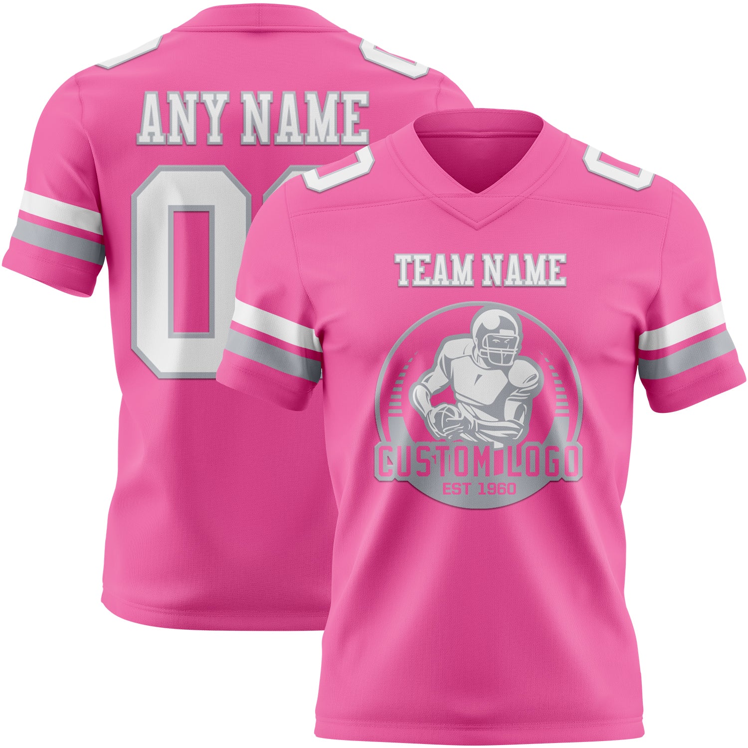 Custom Pink White-Gray Authentic Football Jersey - Image 2