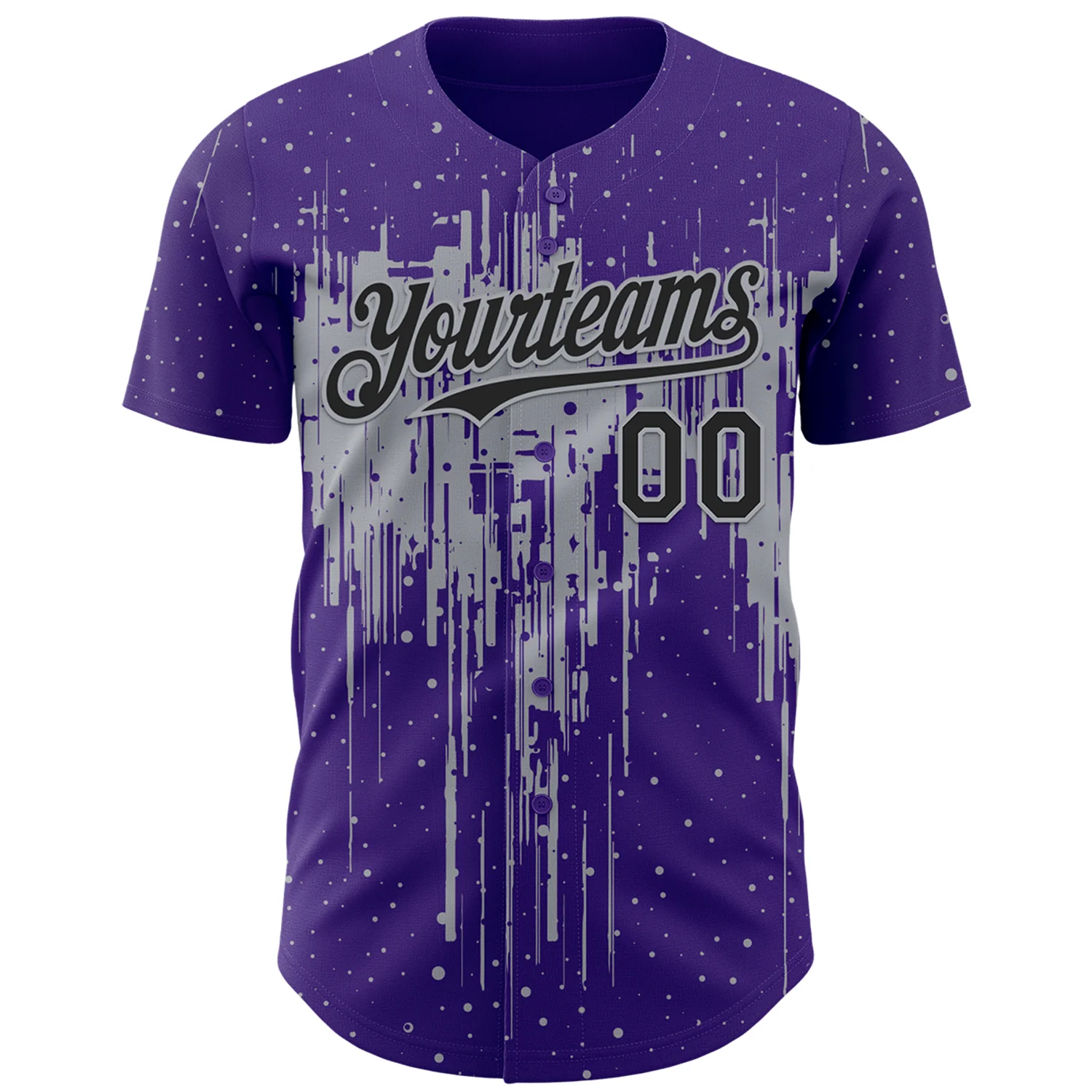 Custom Purple Black-Gray Dripping Splatter Paint Authentic Baseball Jersey - Image 2