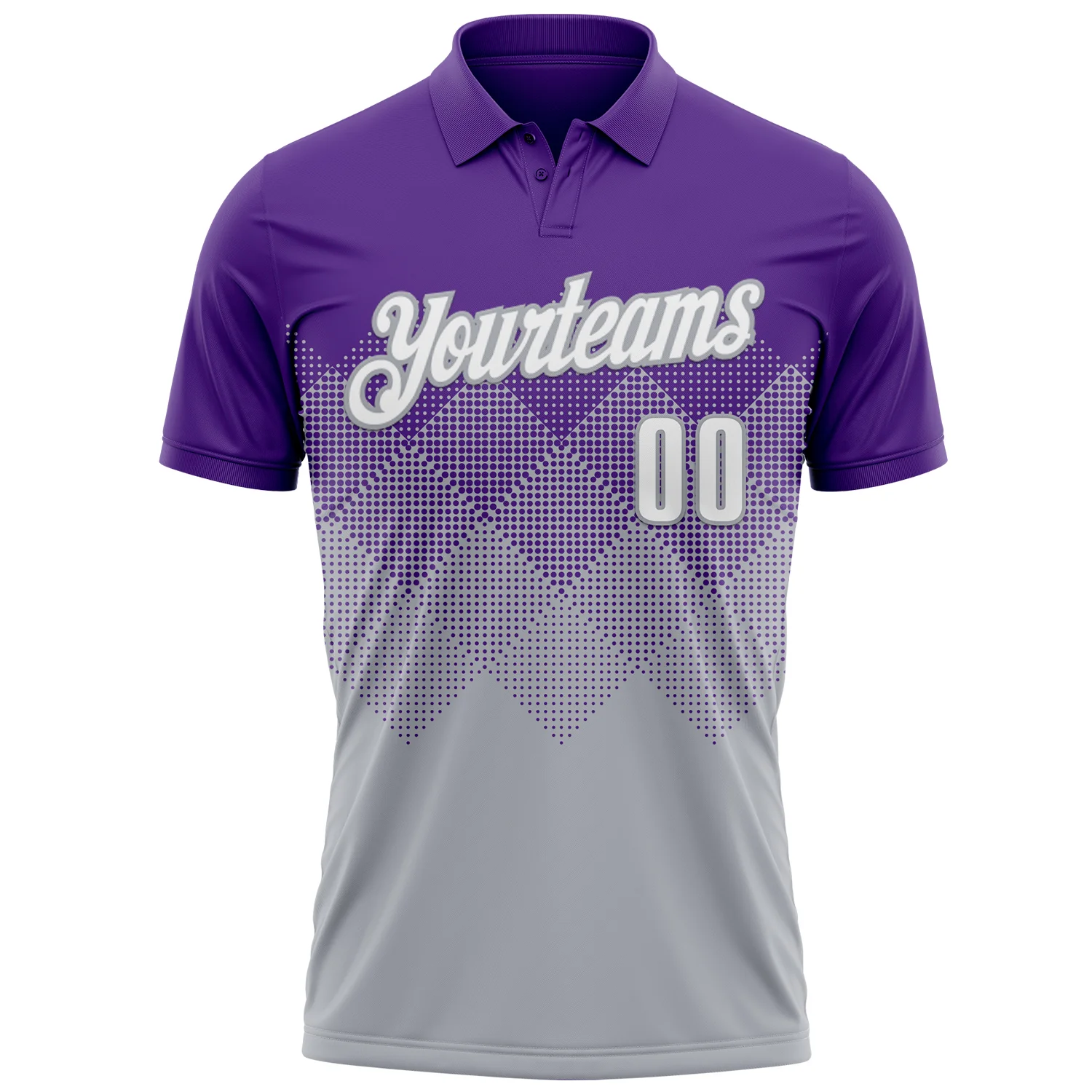 Custom Purple White-Gray 3D Gradient Square Shape Performance Polo Shirt - Image 2