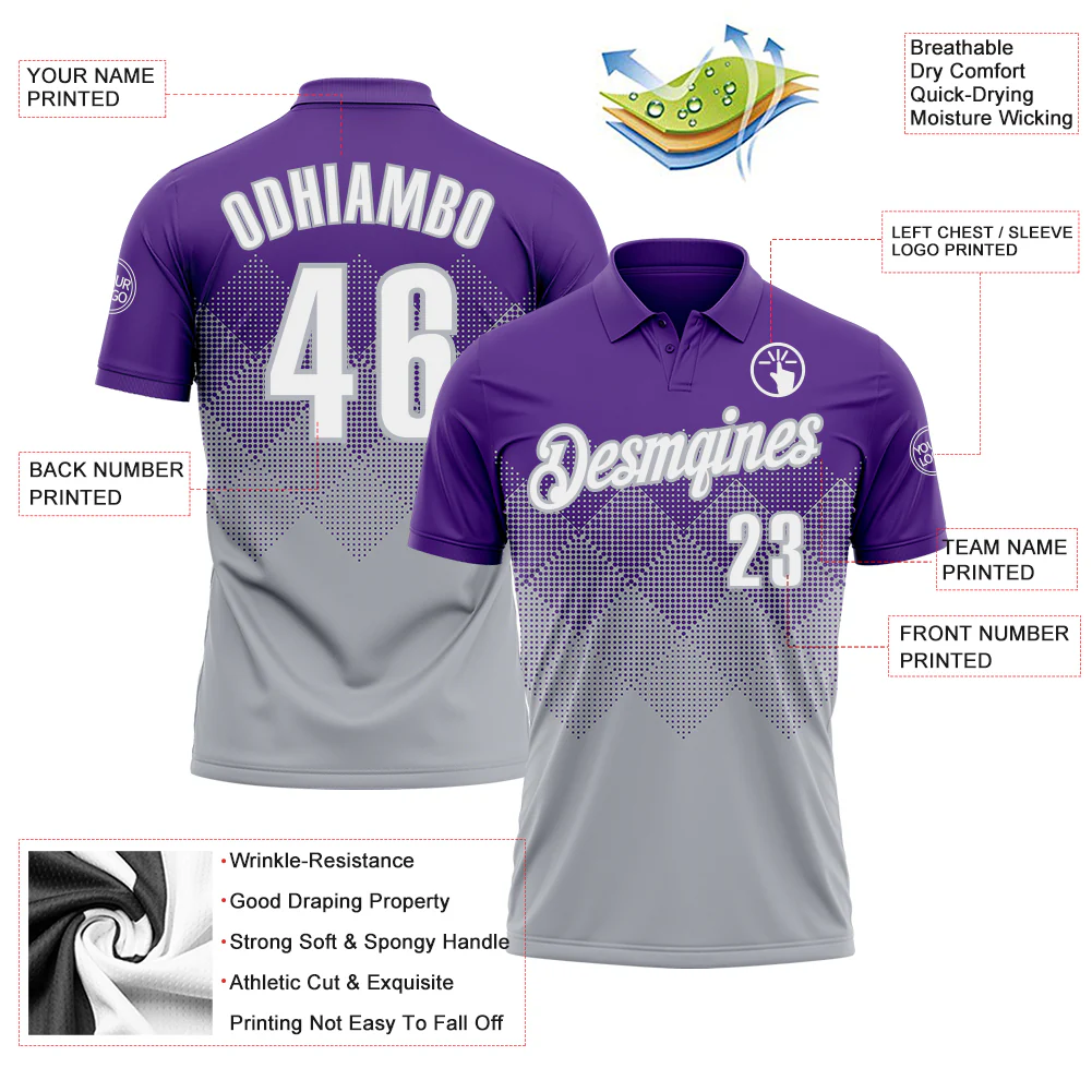 Custom Purple White-Gray 3D Gradient Square Shape Performance Polo Shirt - Image 3
