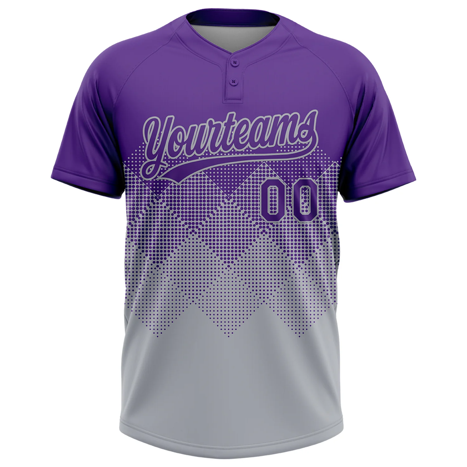 Custom Purple Gray 3D Gradient Square Shape Two-Button Unisex Softball Jersey - Image 2
