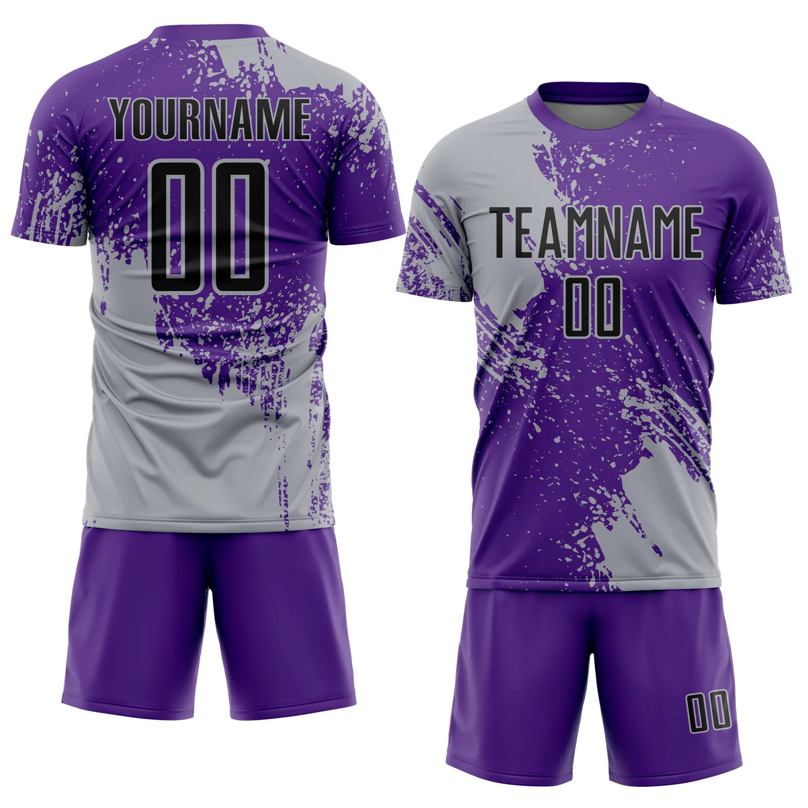 Custom Purple Black-Gray Abstract Brush Stroke Sports Sublimation Soccer Uniform Jersey - Image 2