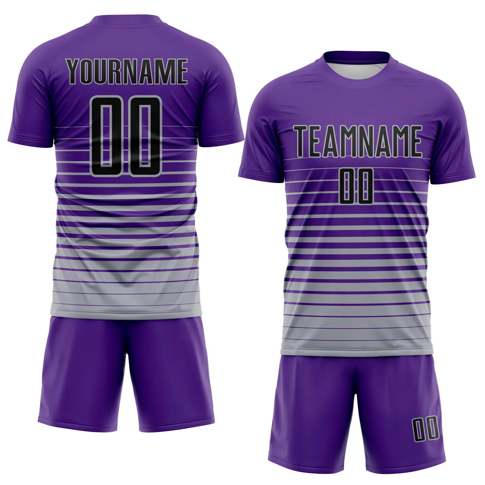 Custom Purple Black-Gray Gradient Pinstripe Sublimation Soccer Uniform Jersey - Image 2