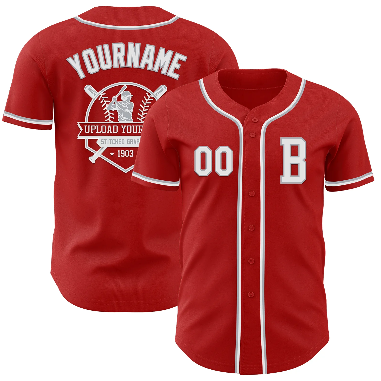 Custom Red White-Gray Authentic Baseball Jersey - Image 5