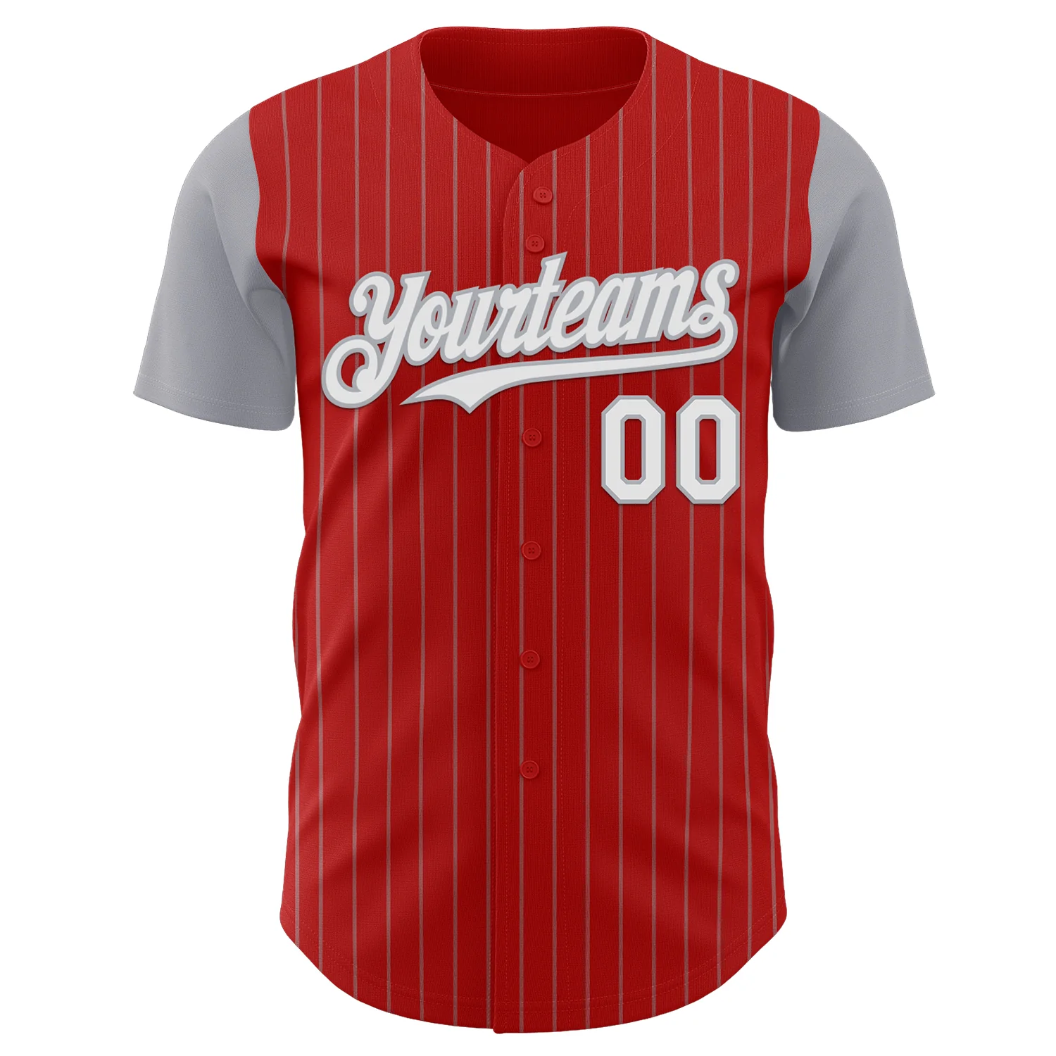Custom Red Gray Pinstripe White Authentic Two Tone Baseball Jersey - Image 2