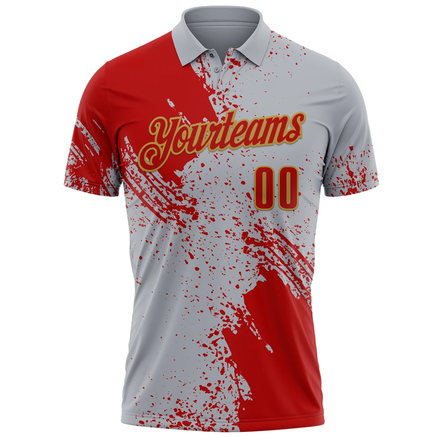 Custom Red Gray-Old Gold 3D Pattern Design Abstract Brush Stroke Performance Polo Shirt - Image 2