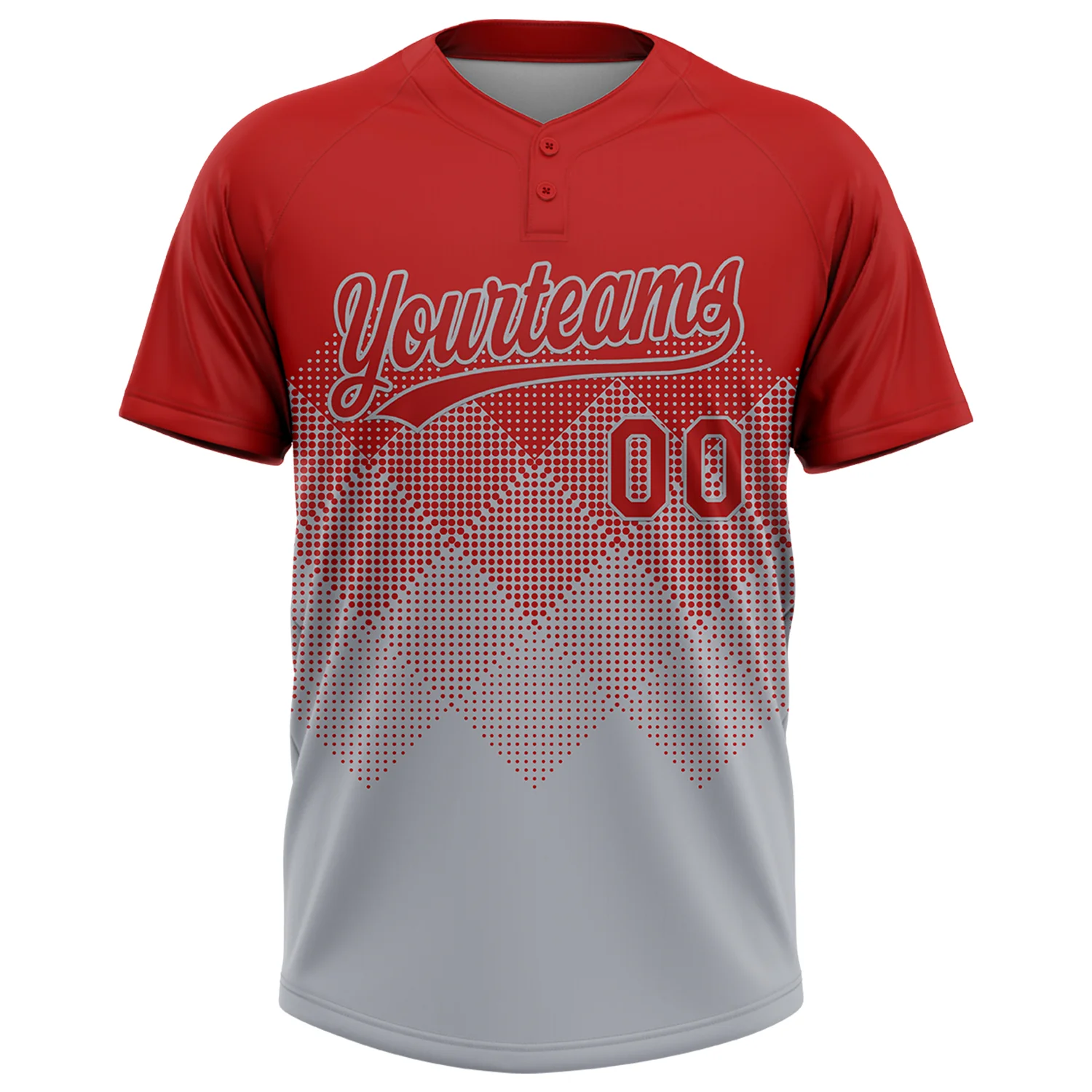Custom Red Gray 3D Gradient Square Shape Two-Button Unisex Softball Jersey - Image 2