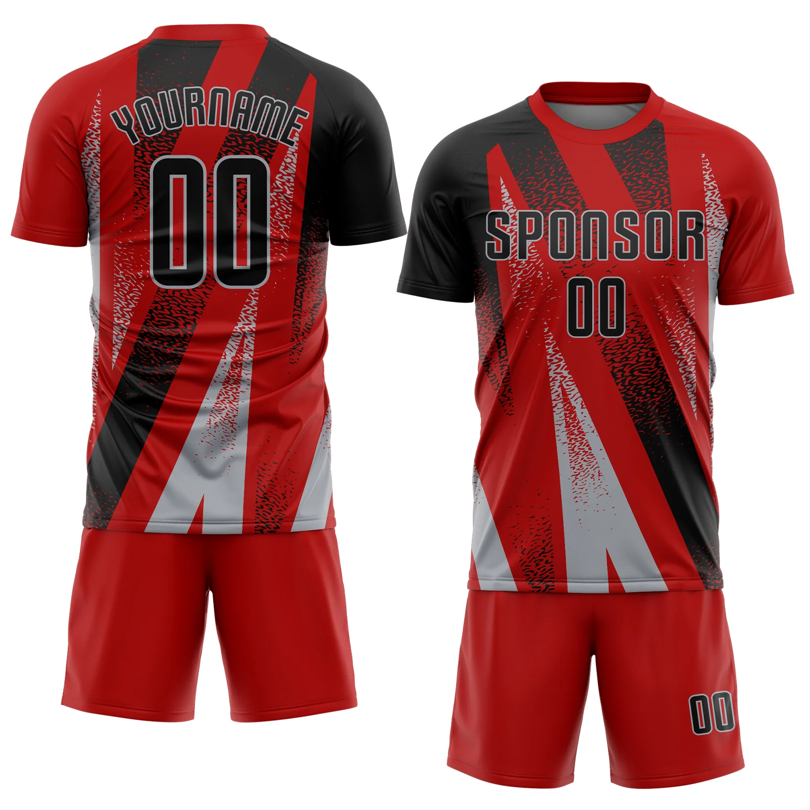 Custom Red Black-Gray Radial Burst Sports Sublimation Soccer Uniform Jersey - Image 2