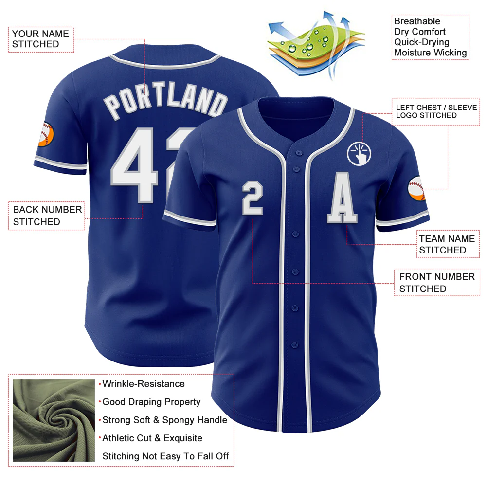 Custom Royal White-Gray Authentic Baseball Jersey - Image 2