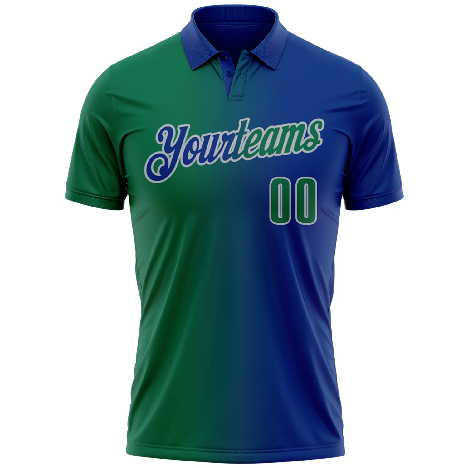Custom Royal Kelly Green-Gray 3D Gradient Fashion Performance Polo Shirt - Image 2
