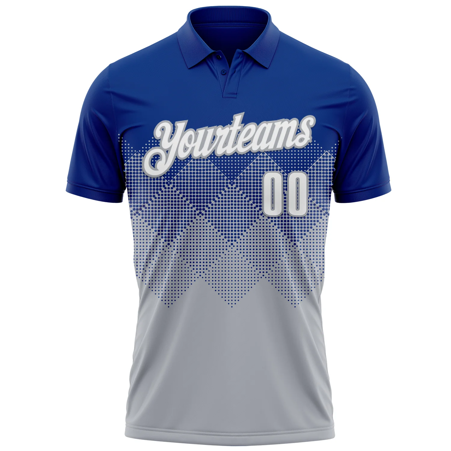 Custom Royal White-Gray 3D Gradient Square Shape Performance Polo Shirt - Image 2