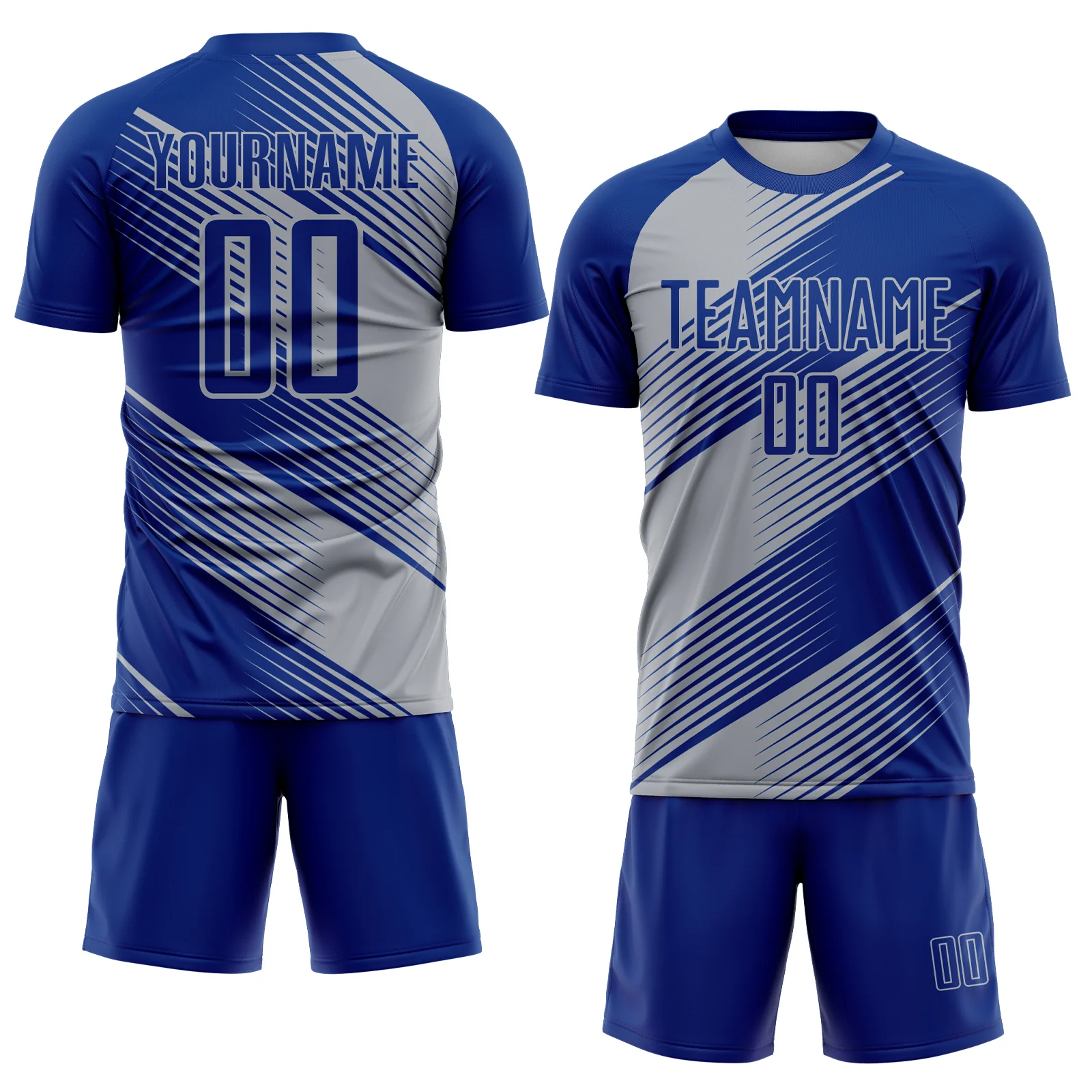 Custom Royal Gray Line Sublimation Soccer Uniform Jersey - Image 2