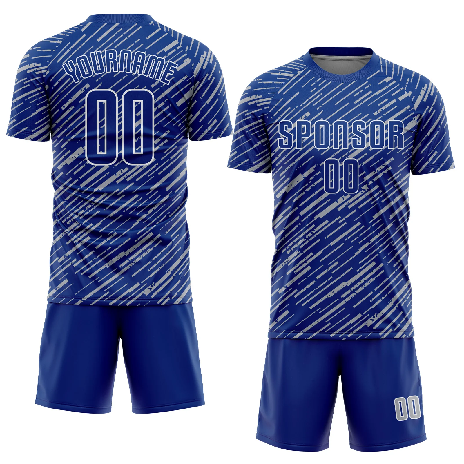 Custom Royal Gray-White Line Sports Sublimation Soccer Uniform Jersey - Image 2