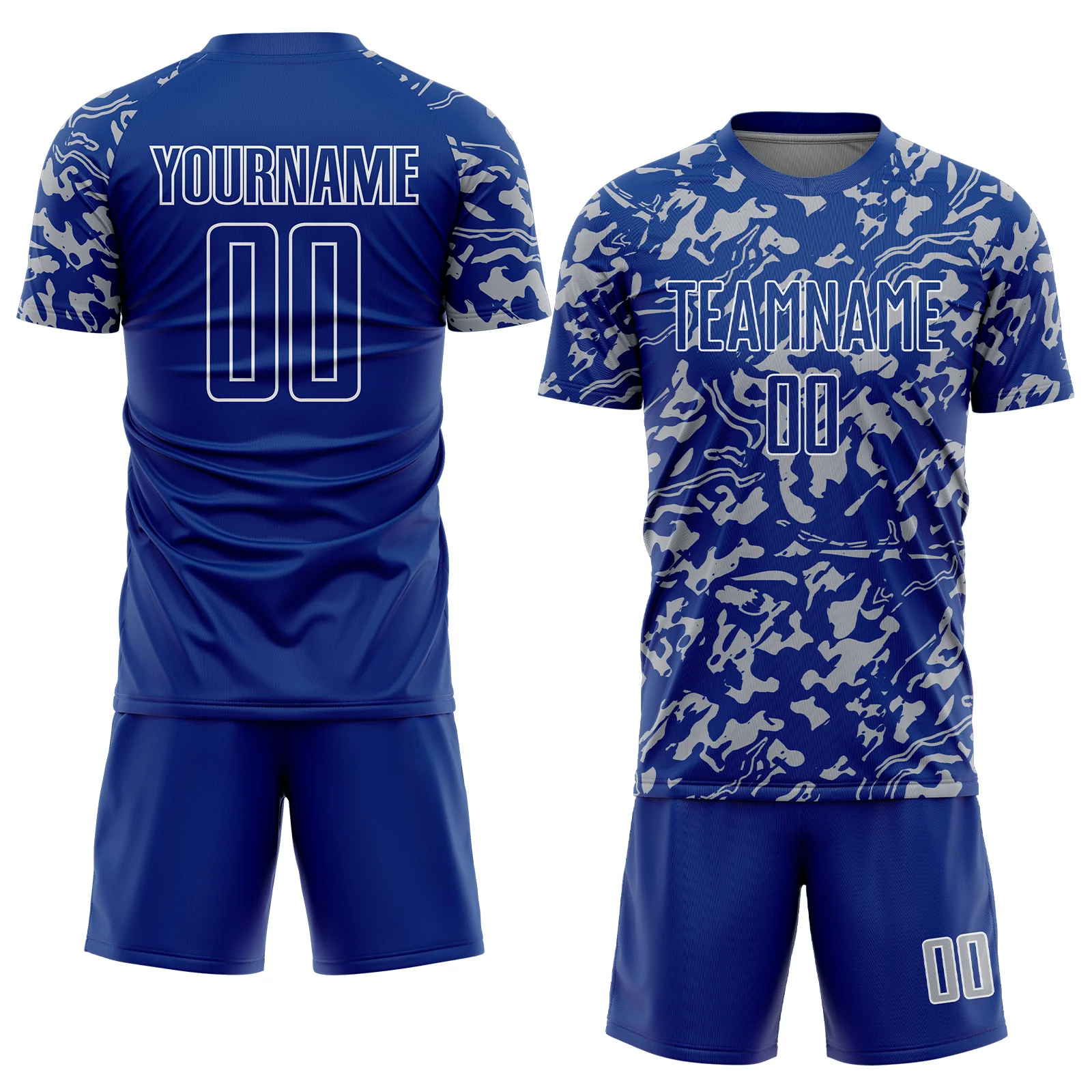 Custom Royal Gray-White Liquid Fluid Pattern Sports Sublimation Soccer Uniform Jersey - Image 2