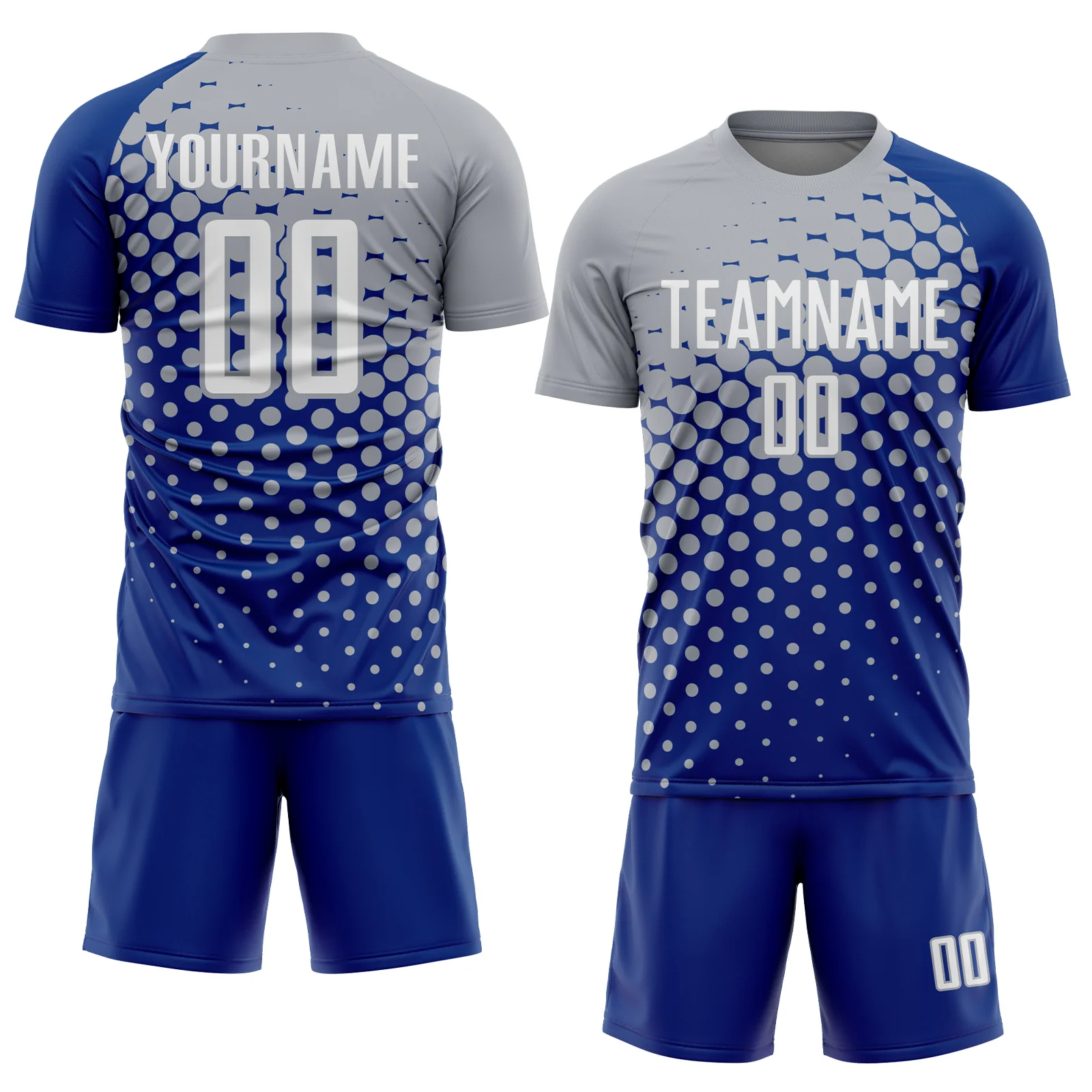 Custom Royal White-Gray Modern Polka Dot Sublimation Soccer Uniform Jersey - Image 2