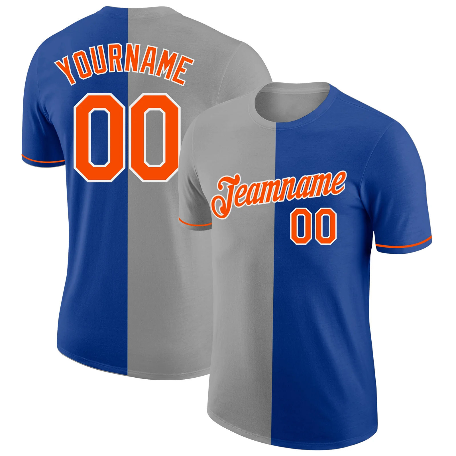 Custom Royal Orange-Gray Split Fashion Performance T-Shirt