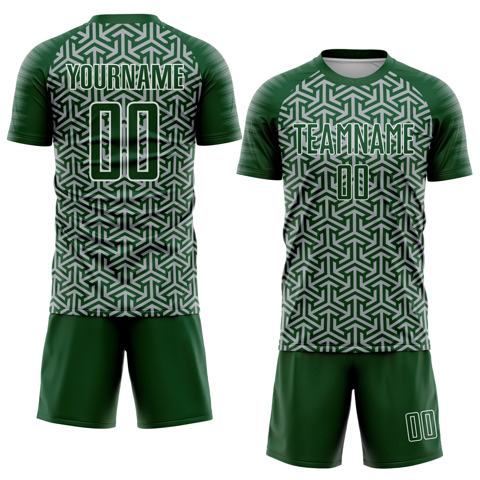 Custom Green Gray-White Geometric Arrow Sublimation Soccer Uniform Jersey - Image 2