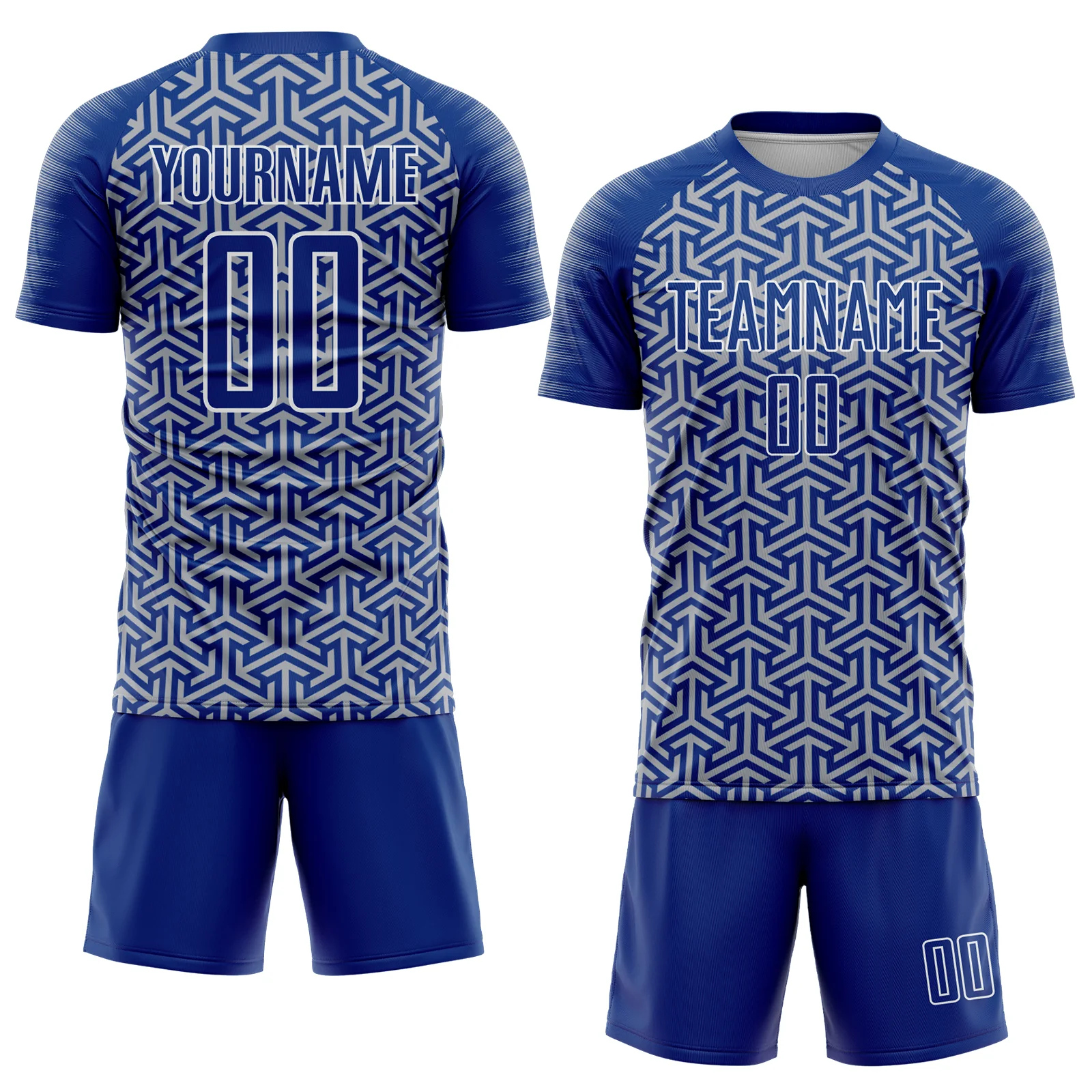 Custom Royal Gray-White Geometric Arrow Sublimation Soccer Uniform Jersey - Image 2