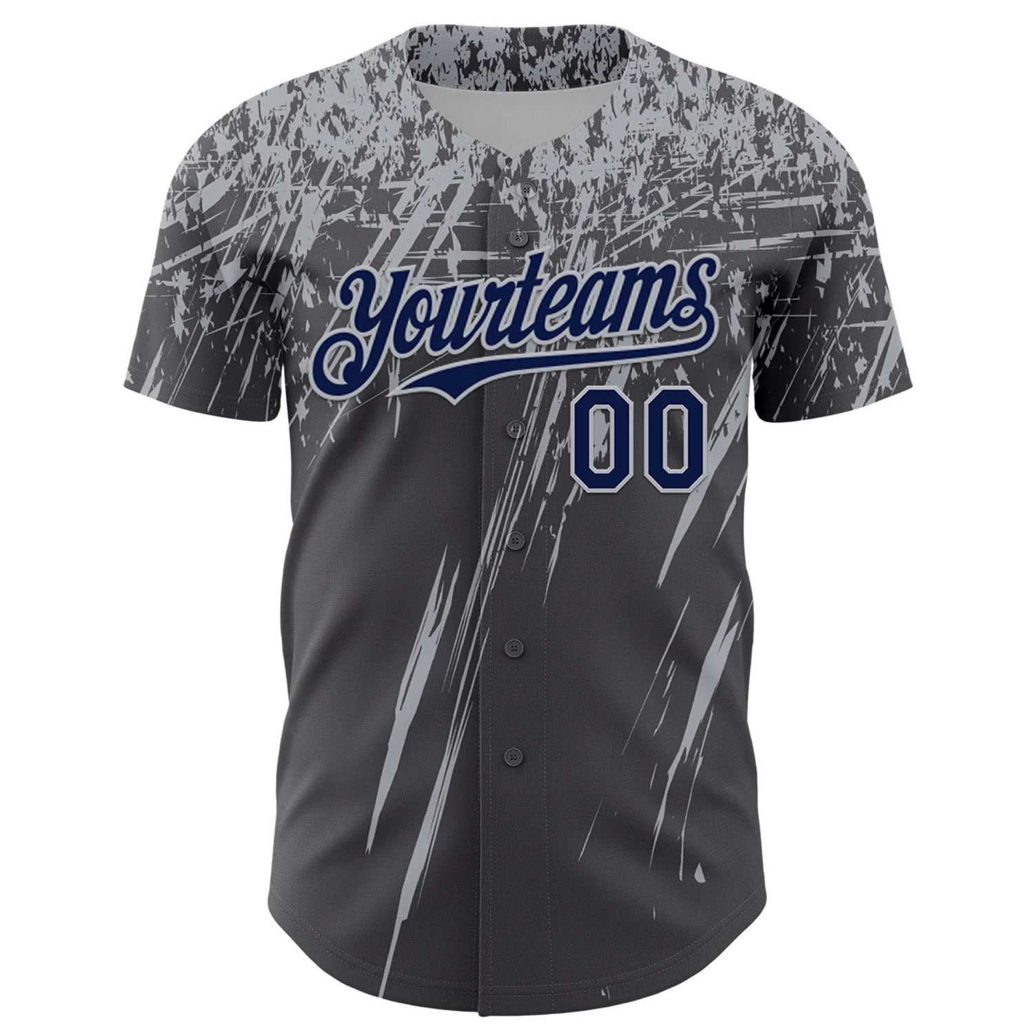 Custom Steel Gray Navy-Gray Distressed Scratch Brush Stroke Authentic Baseball Jersey - Image 2
