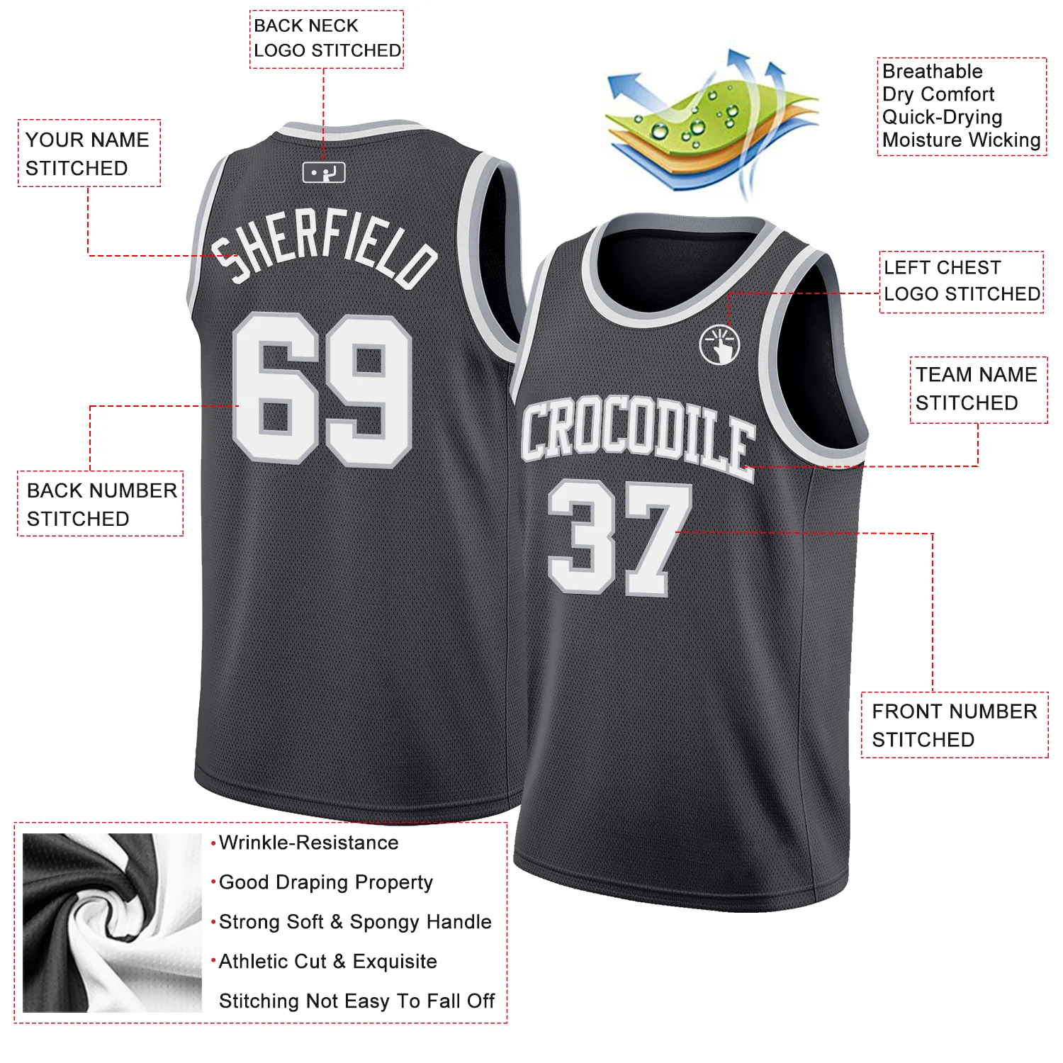 Custom Steel Gray White-Gray Authentic Basketball Jersey - Image 2