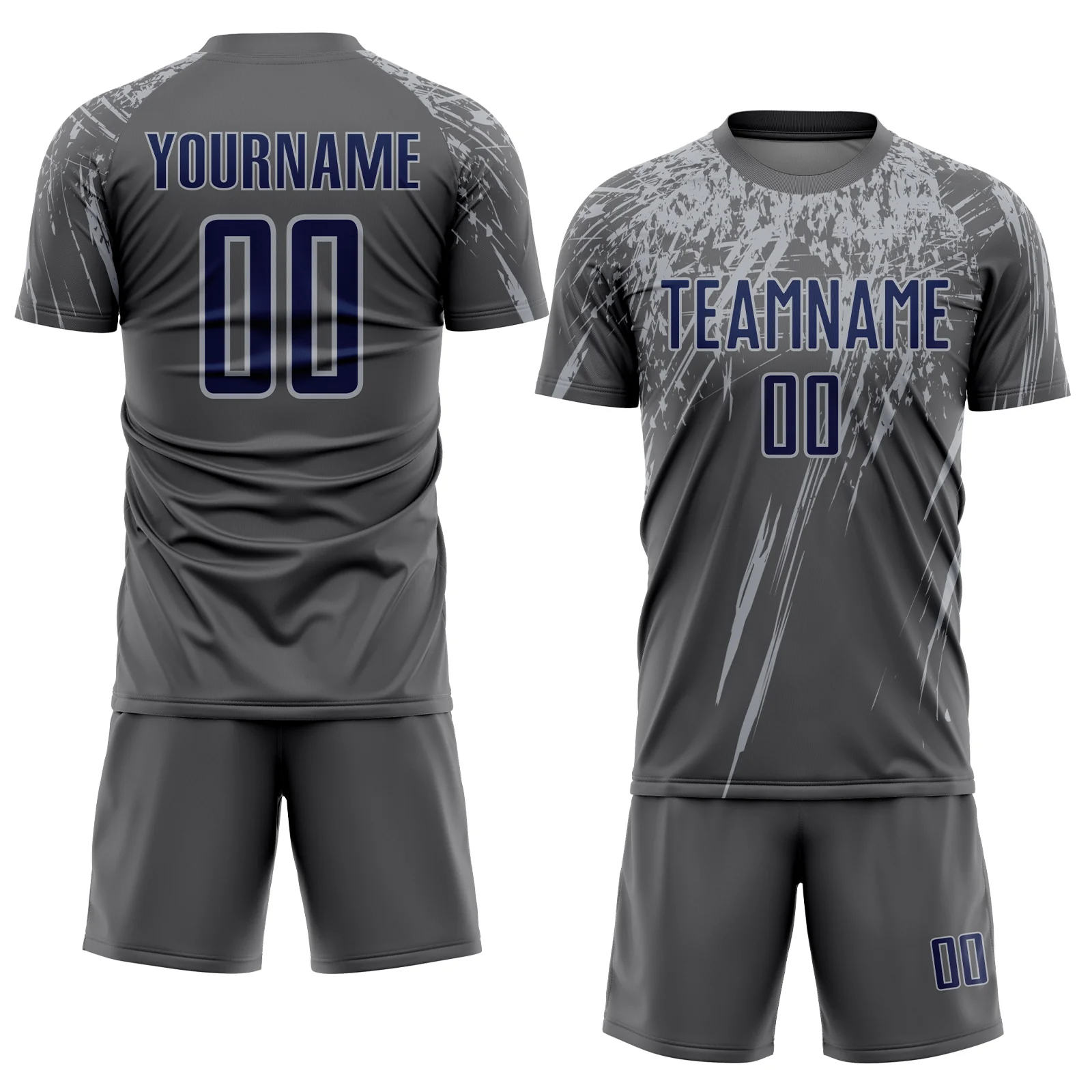 Custom Steel Gray Navy-Gray Splash Sports Sublimation Soccer Uniform Jersey - Image 2