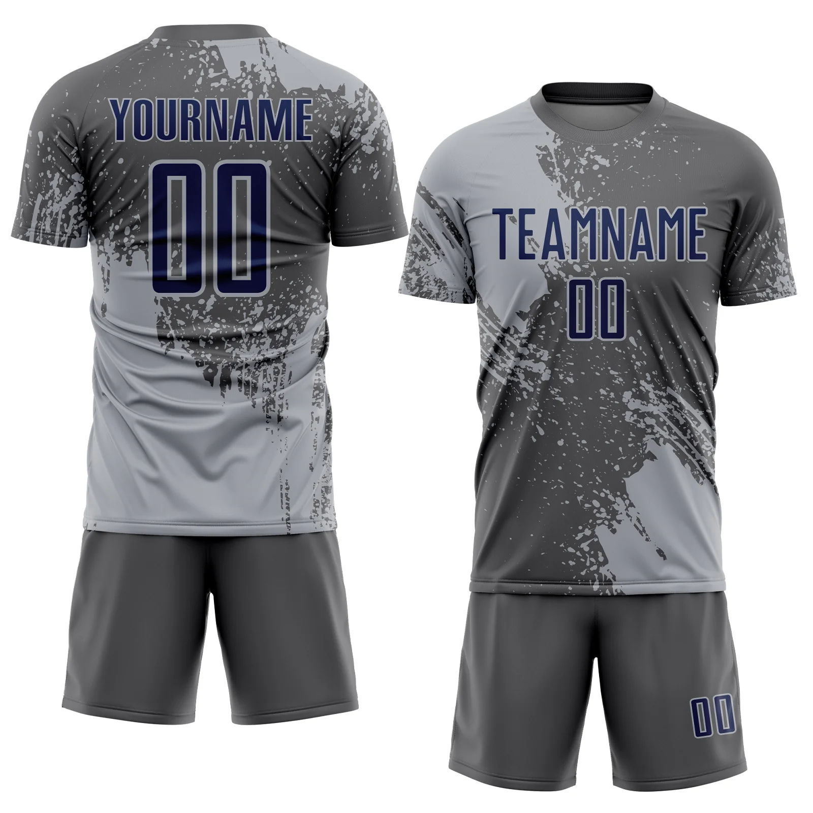 Custom Steel Gray Navy-Gray Abstract Brush Stroke Sports Sublimation Soccer Uniform Jersey - Image 2