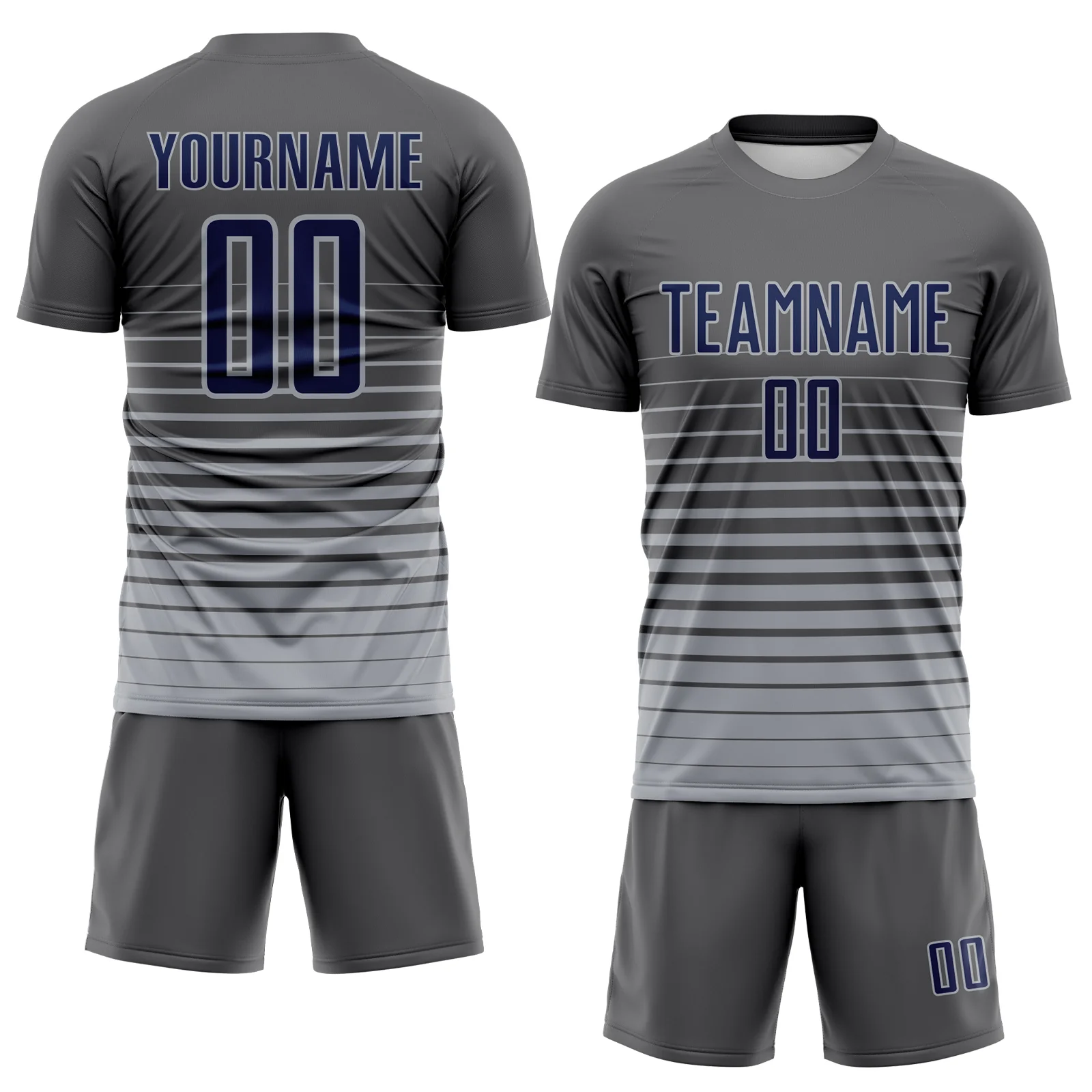 Custom Steel Gray Navy-Gray Gradient Pinstripe Sublimation Soccer Uniform Jersey - Image 2