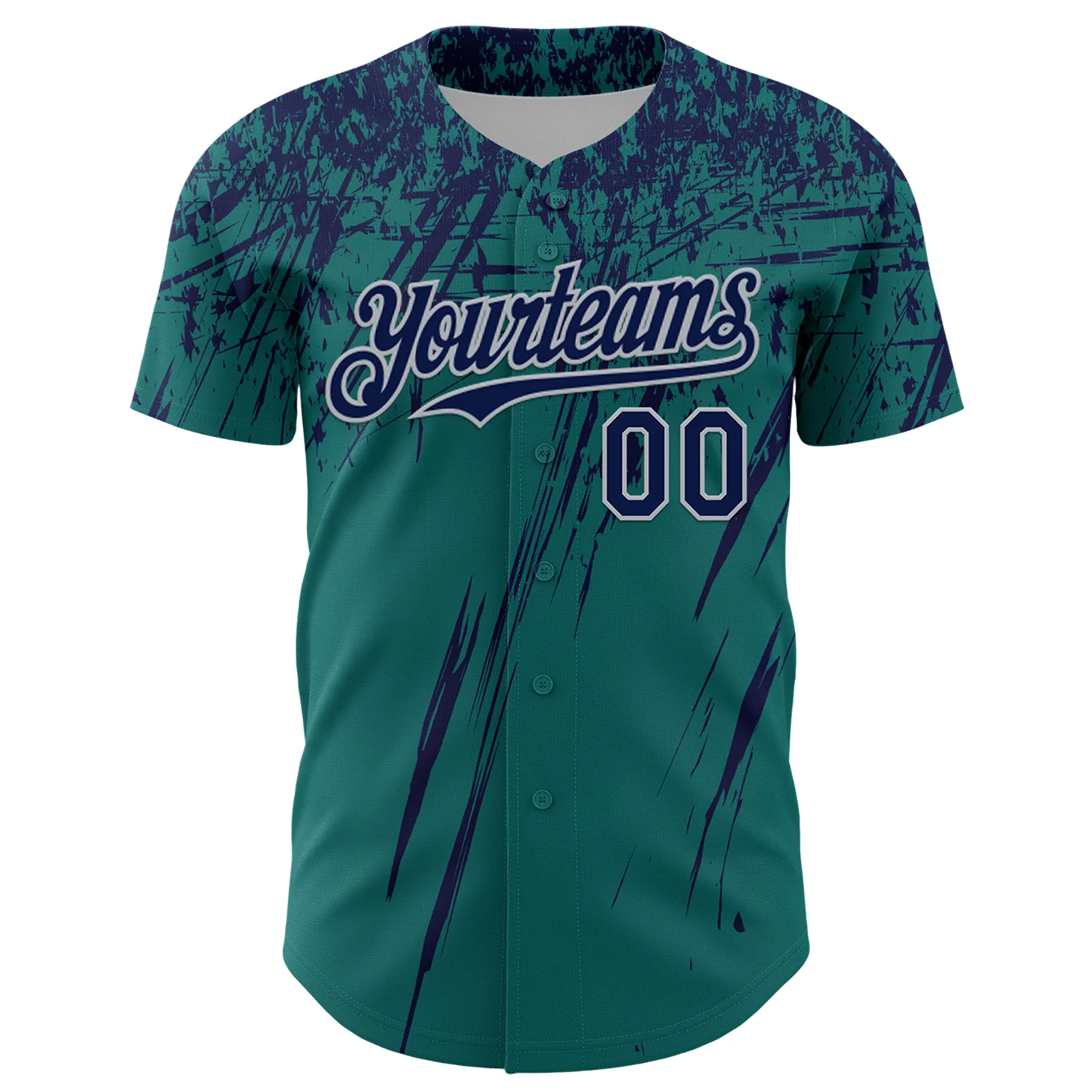 Custom Teal Navy-Gray Distressed Scratch Brush Stroke Authentic Baseball Jersey - Image 2
