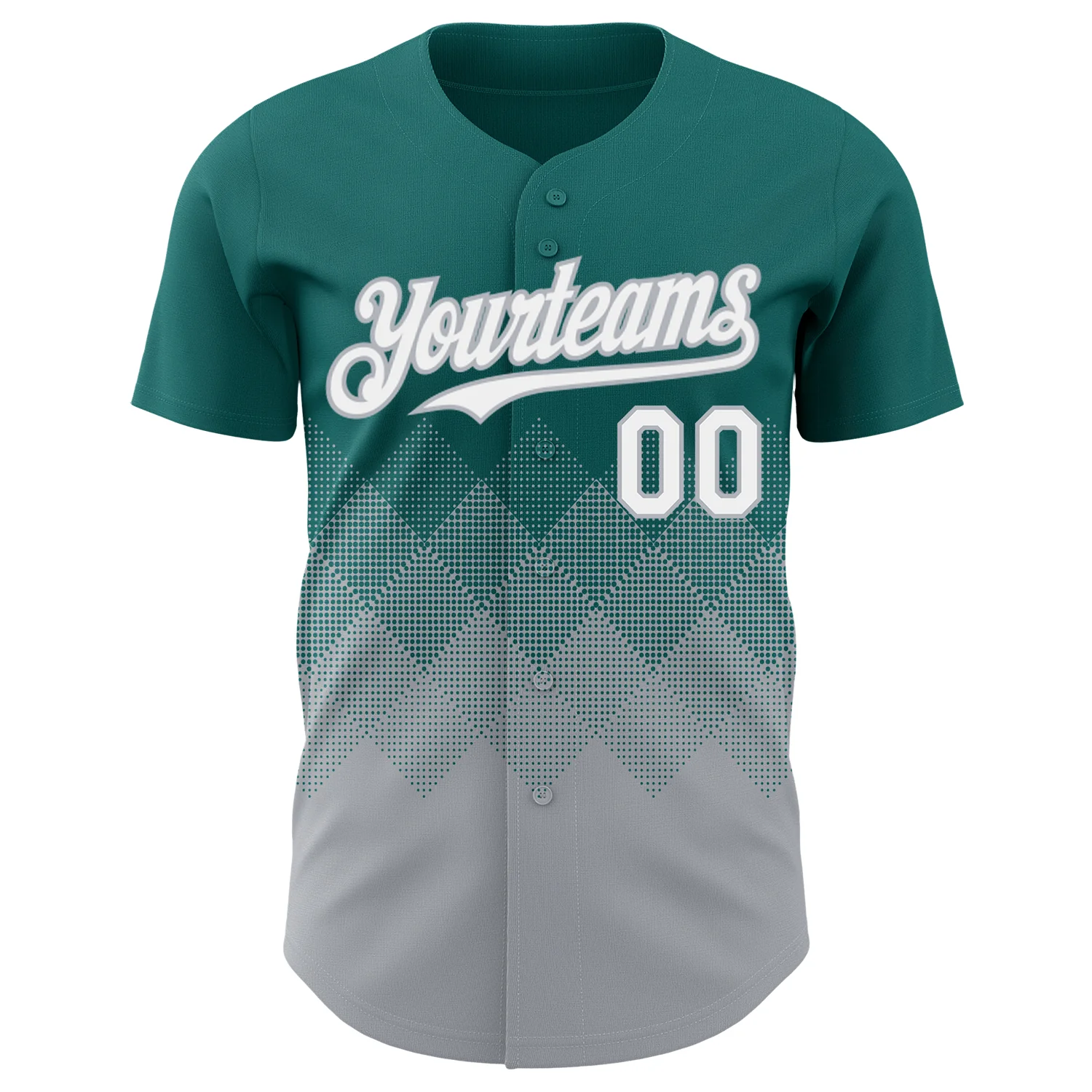 Custom Teal White-Gray 3D Gradient Square Shape Authentic Baseball Jersey - Image 2