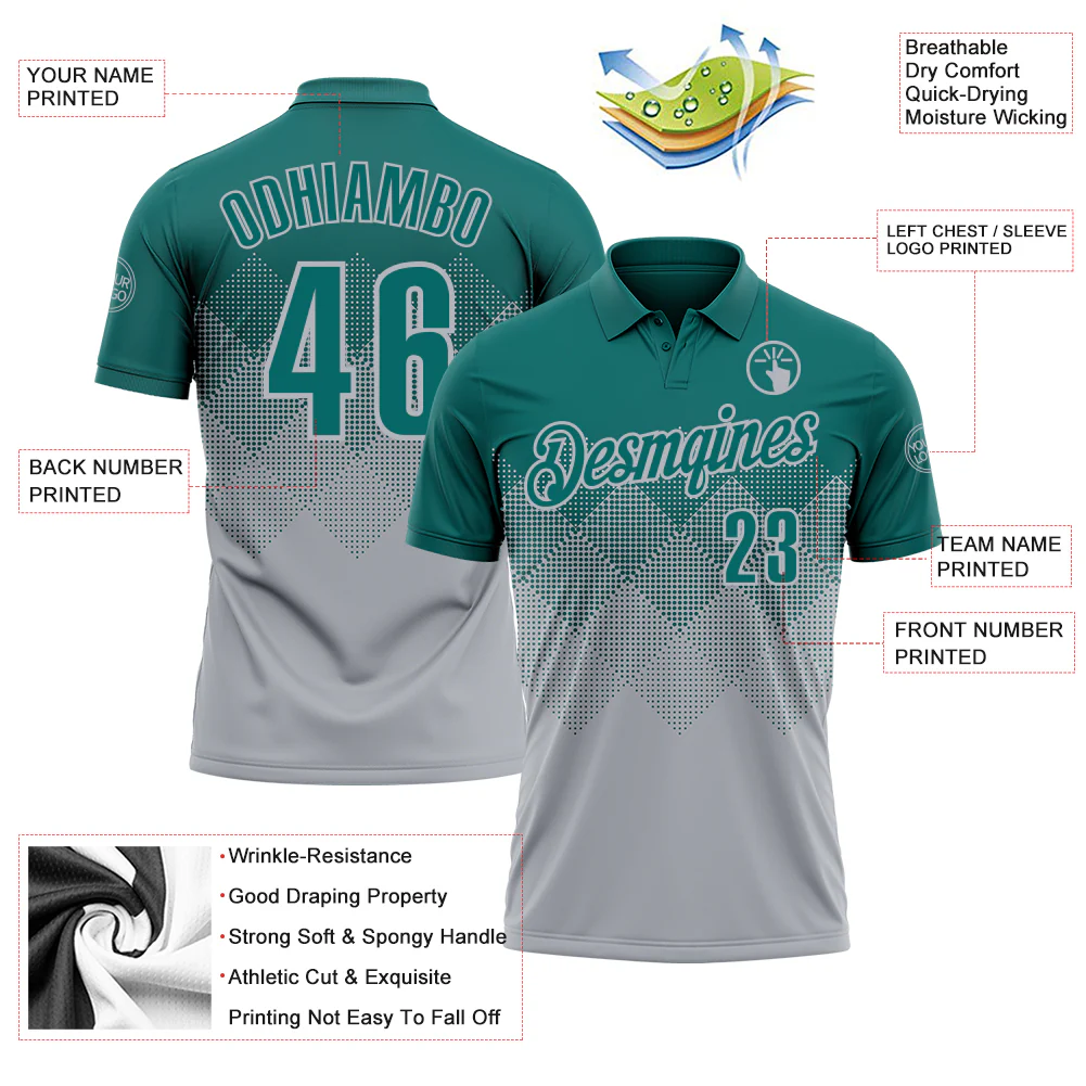 Custom Teal Gray 3D Gradient Square Shape Performance Polo Shirt - Image 3